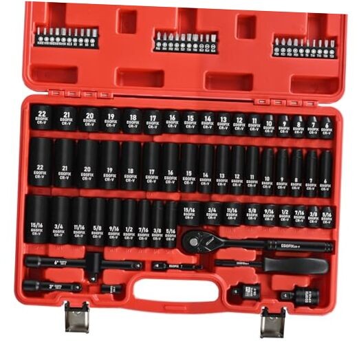 3/8" Drive Impact Socket Set, 90 Piece Metric Socket (6-22mm) and 3/8-90PCS