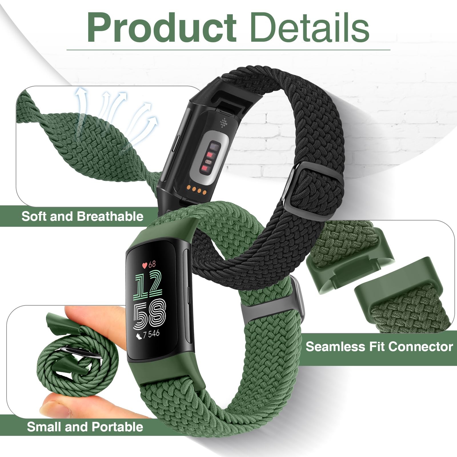 Acortjl Braided Solo Loop Bands Compatible with Fitbit Charge 6/Charge 5, Adj...