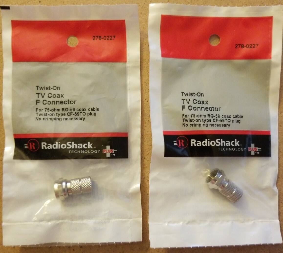 NEW! RadioShack RG-59 Twist-On TV Coax Connectors (2 Packs) 278-0227 *FREE SHIP*