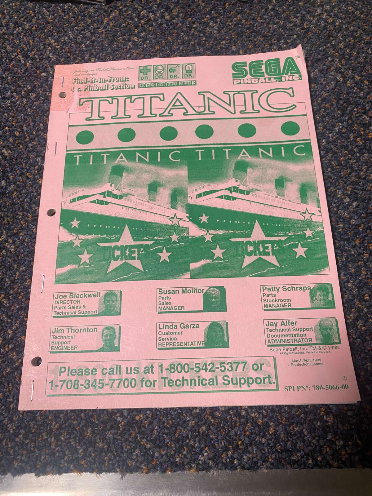 2000 SEGA FACTORY ORIGINAL TITANIC OPERATOR MANUAL WITH PARTS AND SCHEMATICS