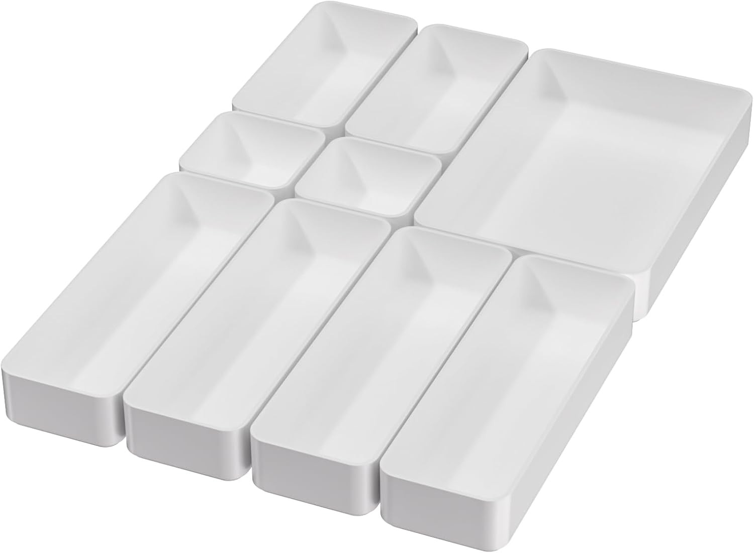 White Desk Drawer Organizer Trays: 9PC Shallow Vanity Bathroom Organizers | Cosm