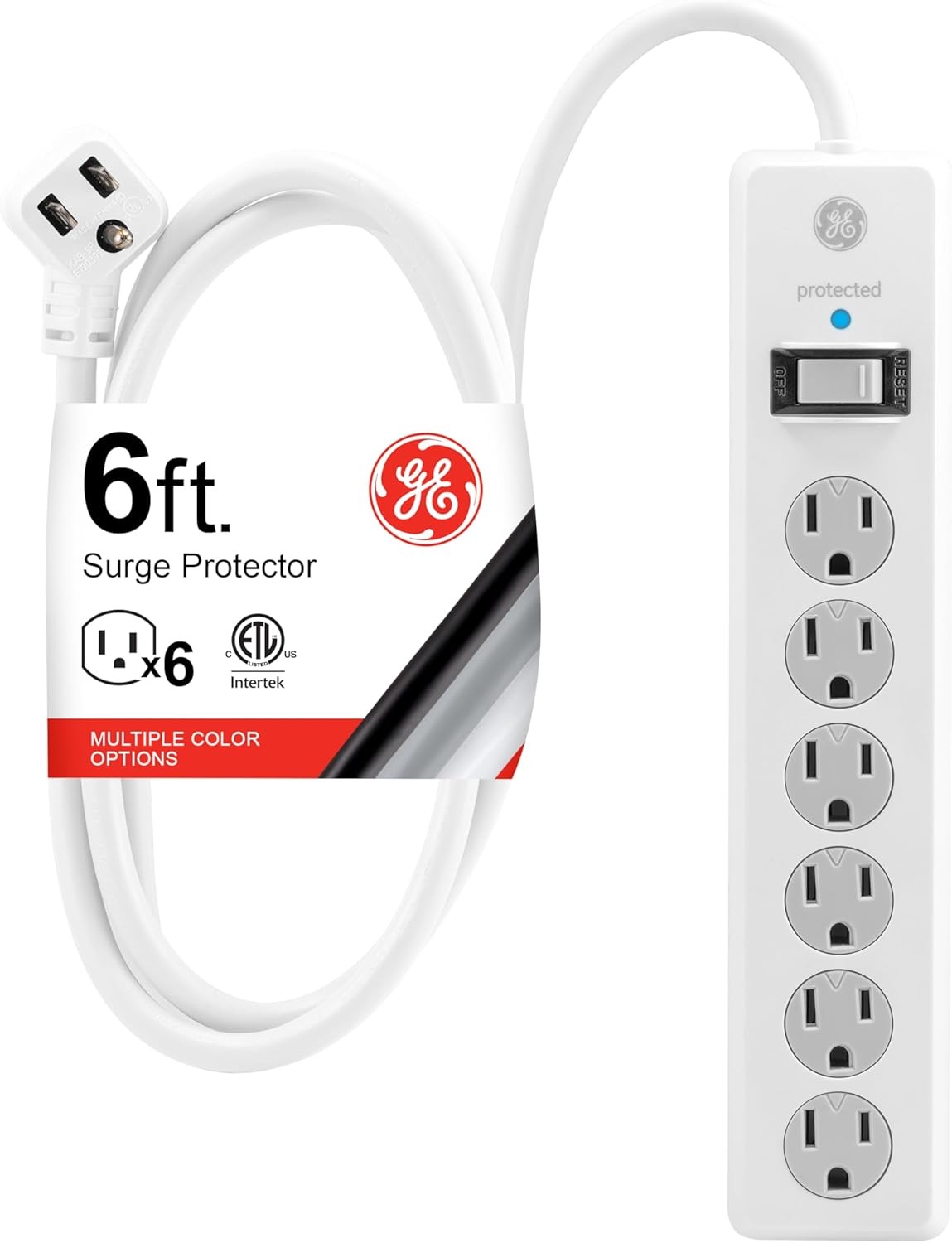 Surge Protector Power Strip, 6 Ft Extension Cord, 6 Outlet Extender, 800 Joules