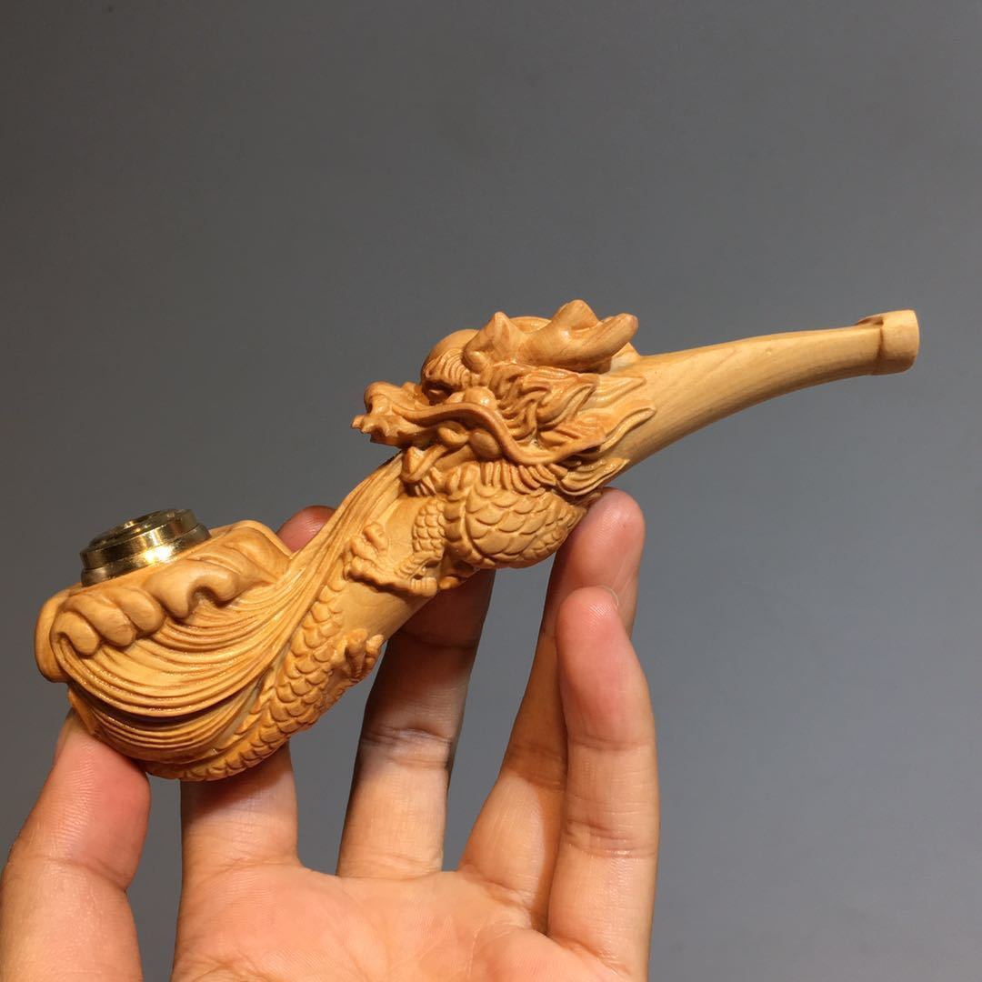 Jinsinan Dark Wood Carving Dragon Smoke Bib Faucet Gift Handicraft