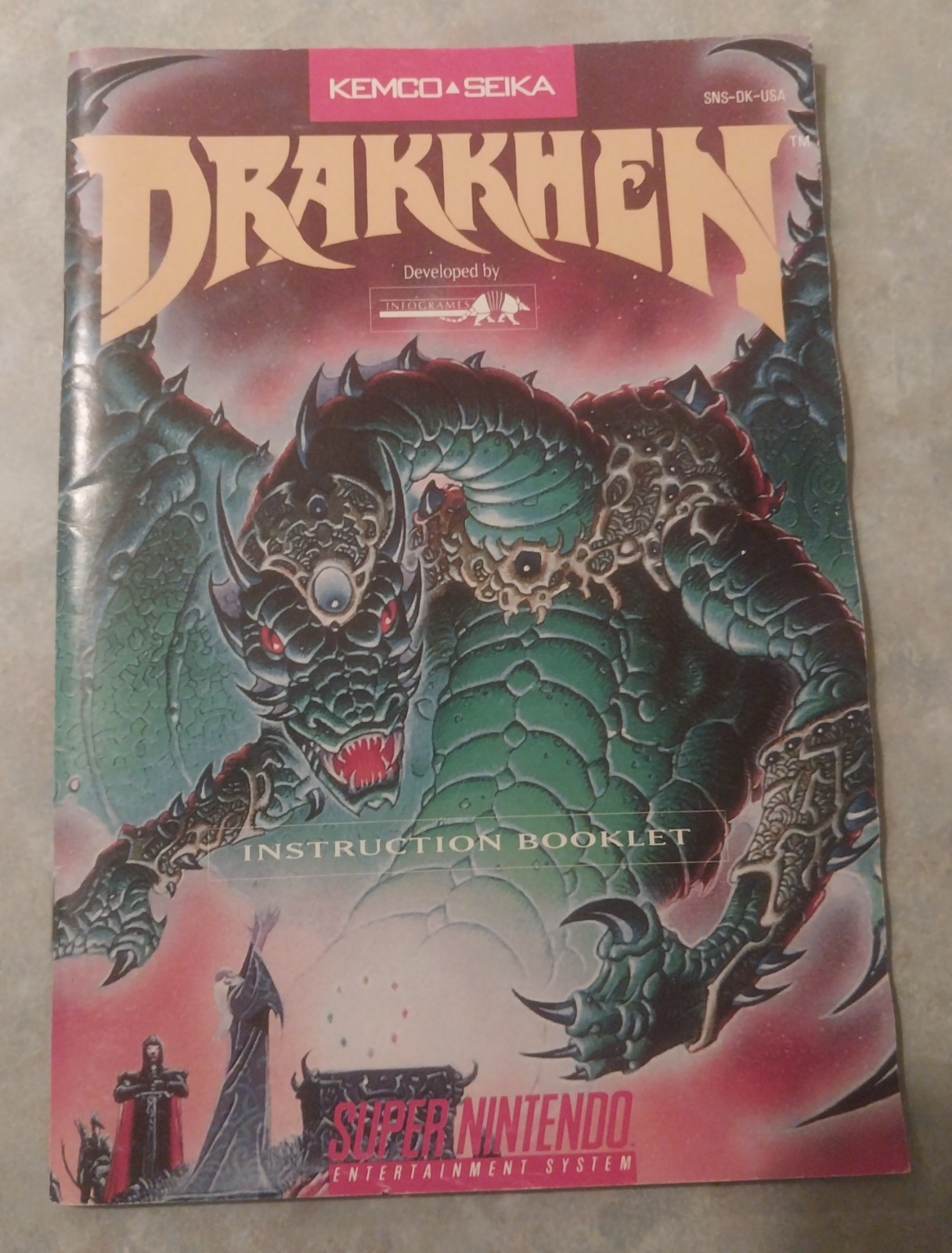 1991 SNES Super Nintendo Drakken Instruction Booklet Manual Only