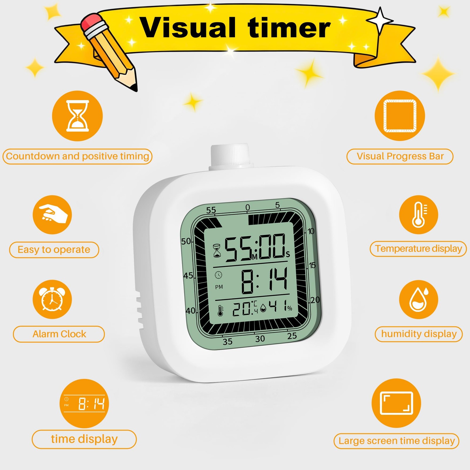 Visual Timer, 60 Minutes Countdown & Countup Timer, Digital Alarm Clock with ...