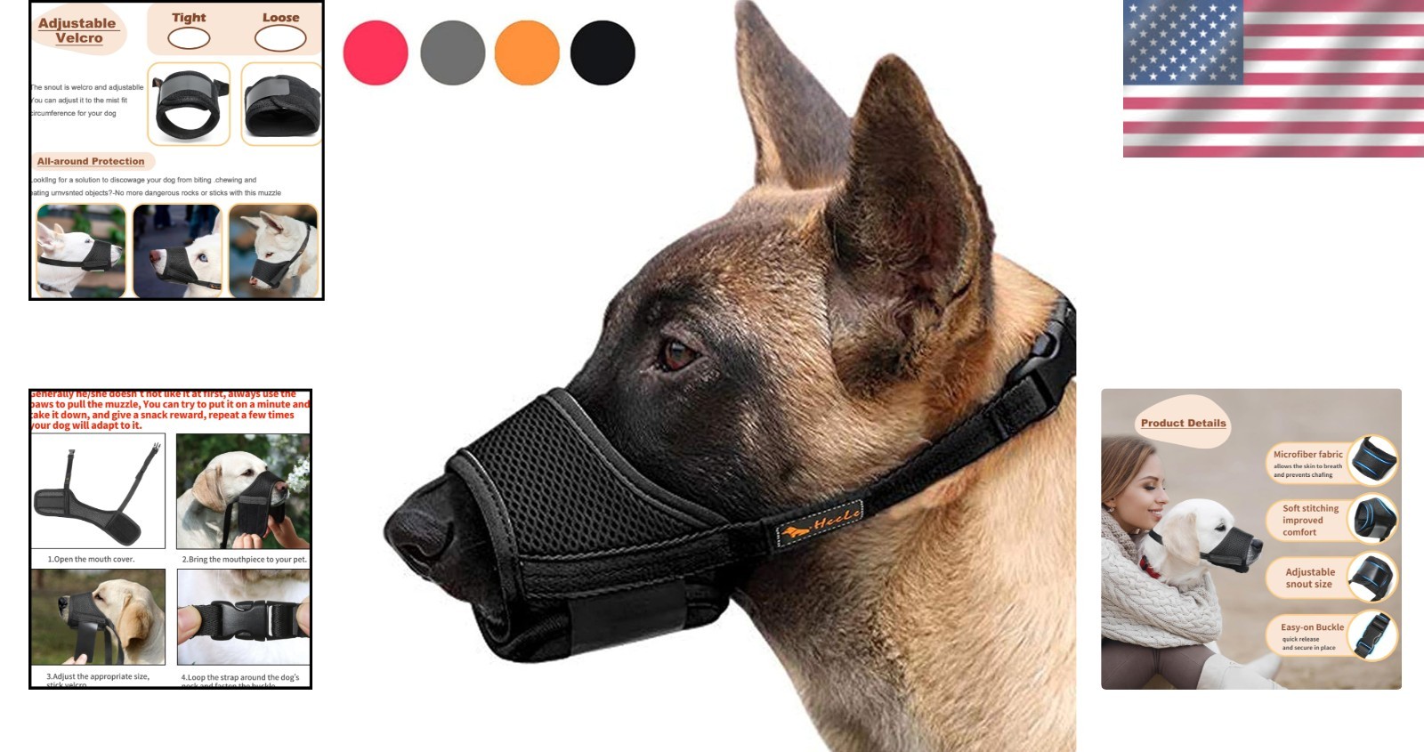 Adjustable Soft Nylon Dog Muzzle for Small, Medium & Large Breeds - Breathabl...