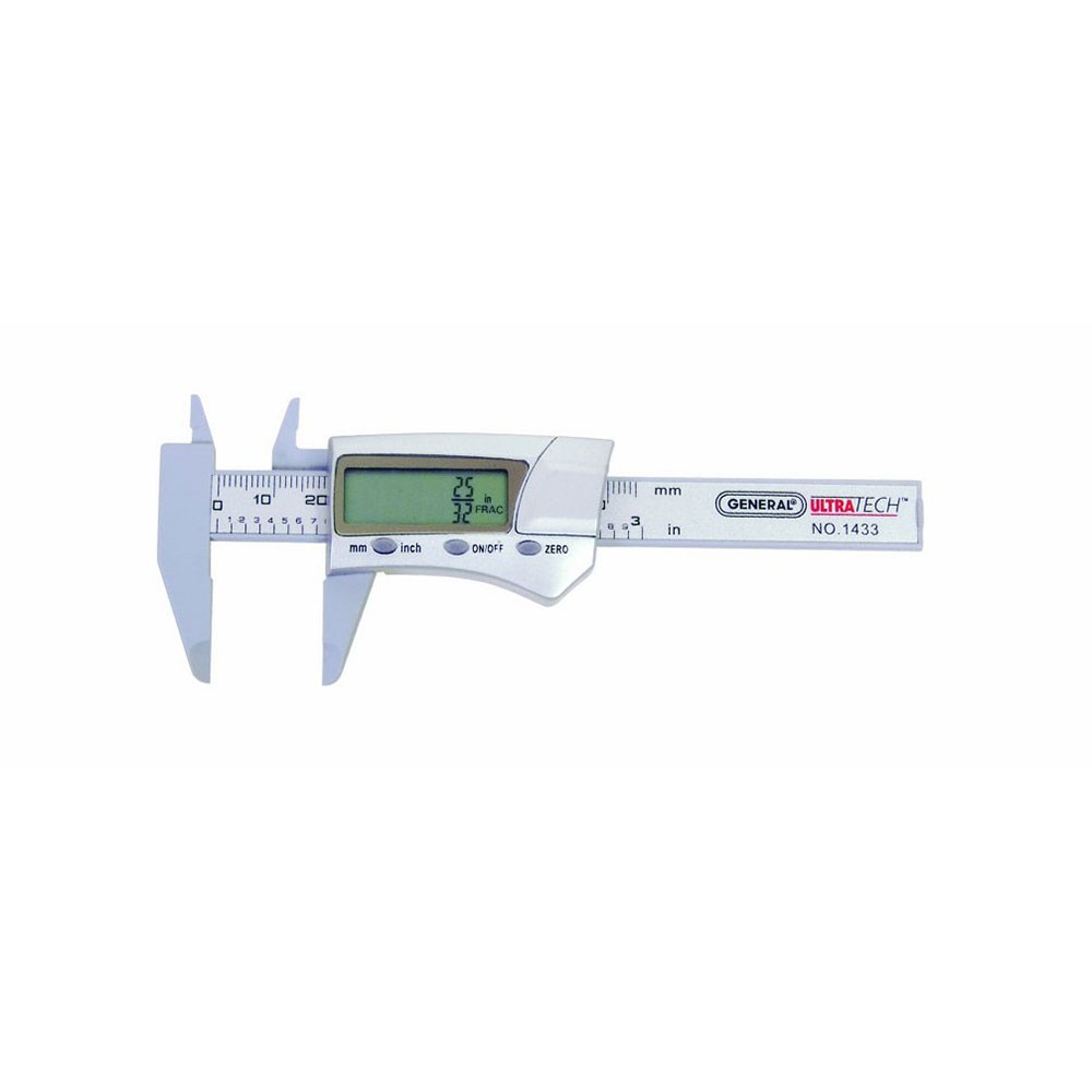 General Tool 1433 3in Carbon Fiber Digital Fractional Caliper 1/64in Resolution