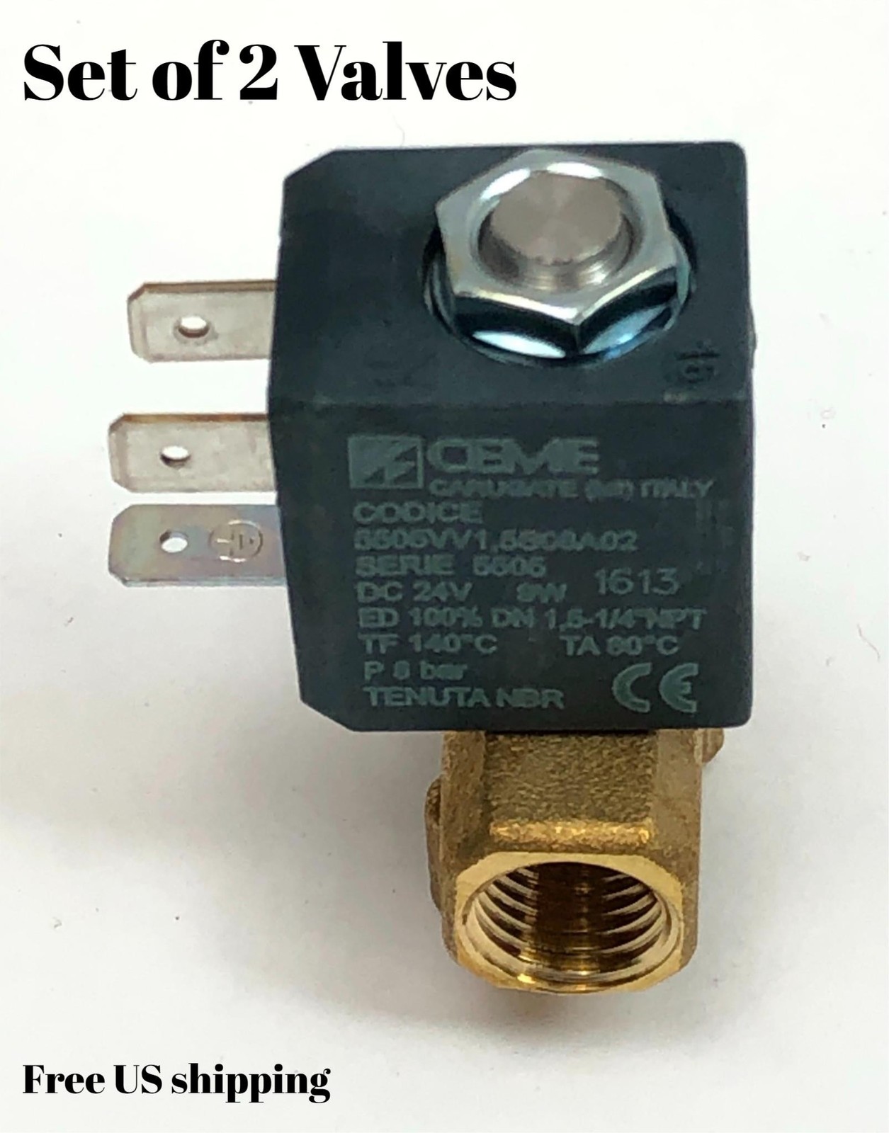 CEME Solenoid Valve 24V DC 1/4 NPT Normally Closed Brass Viton Seal FKM Set of 2