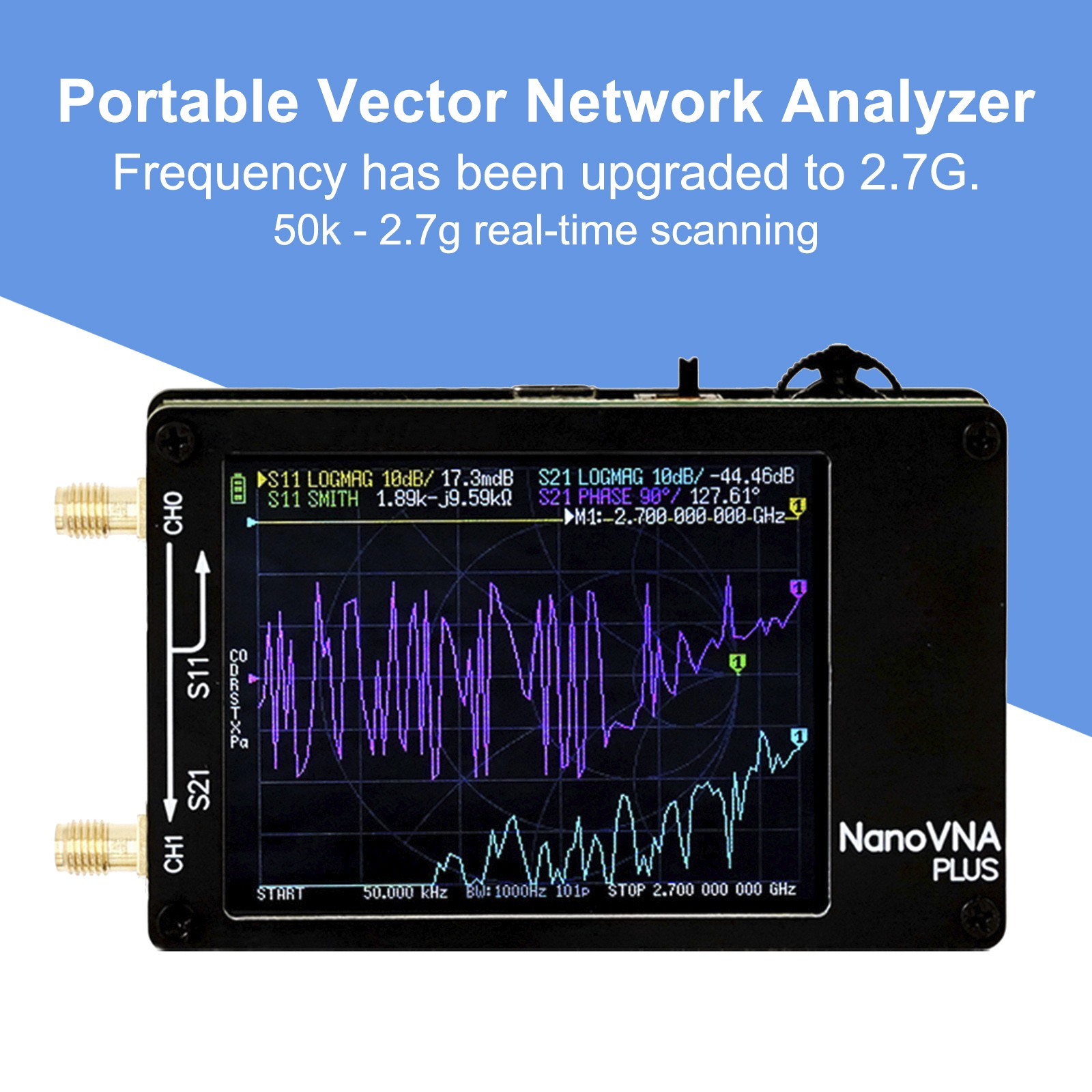 2.8Inch Upgraded NanoVNA Plus 50kHz-2.7GHz Handheld Vector Network Analyzer