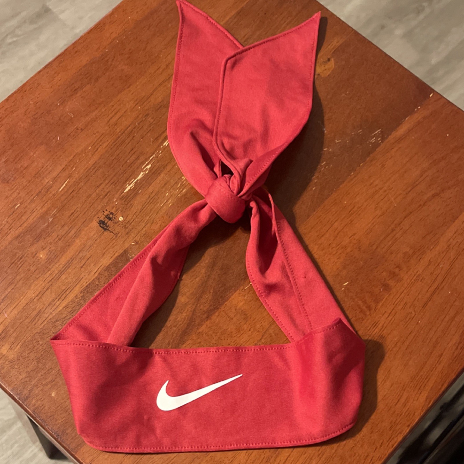Nike Red Lightweight Polyester Sports Headband with White Swoosh Logo