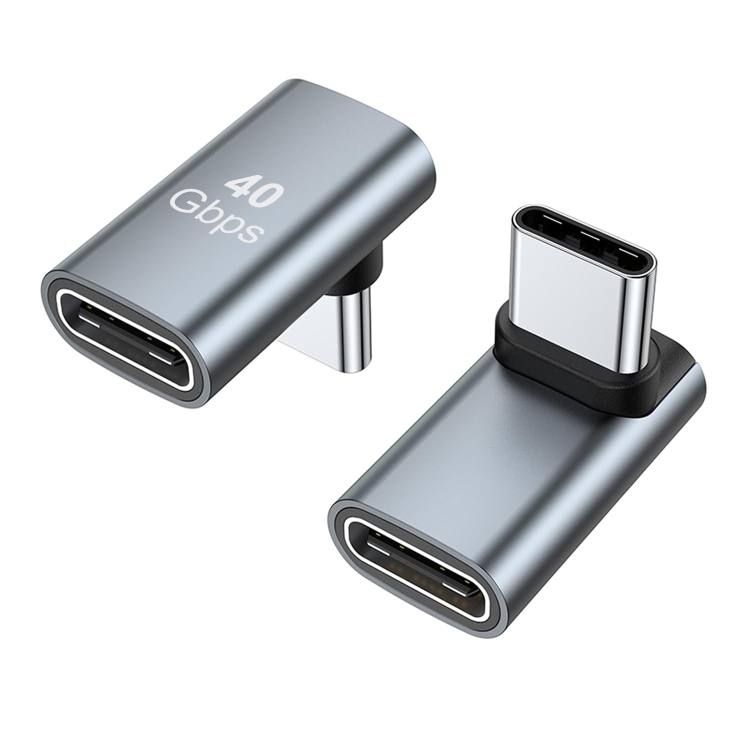 AreMe 90 Degree USB-C Male to Female Adapter, 2 Pack Right Angle 100W Grey