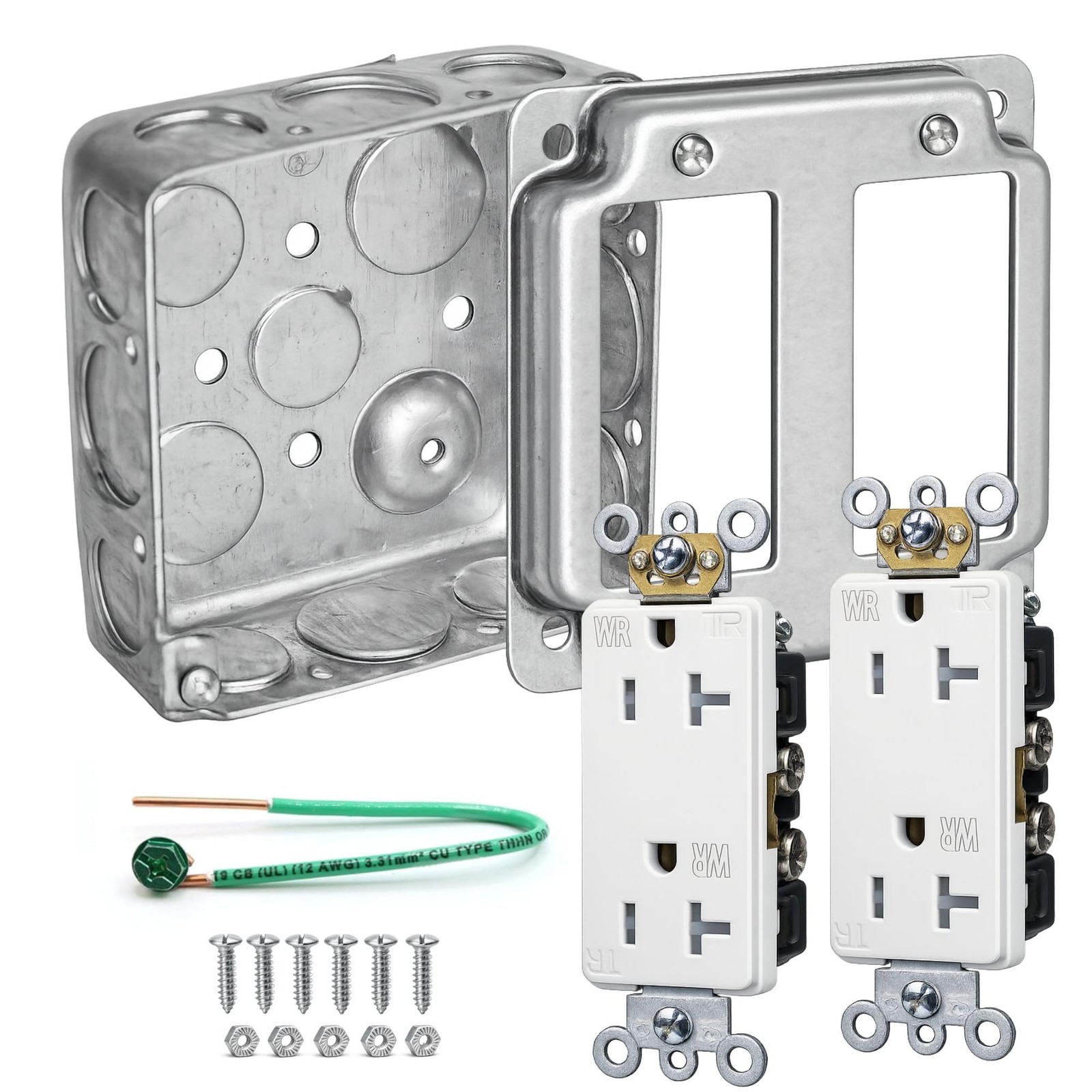 Outlet Box Kit, Square Galvanized Steel Electrical Box, 20 Amp 125V Tamper &...