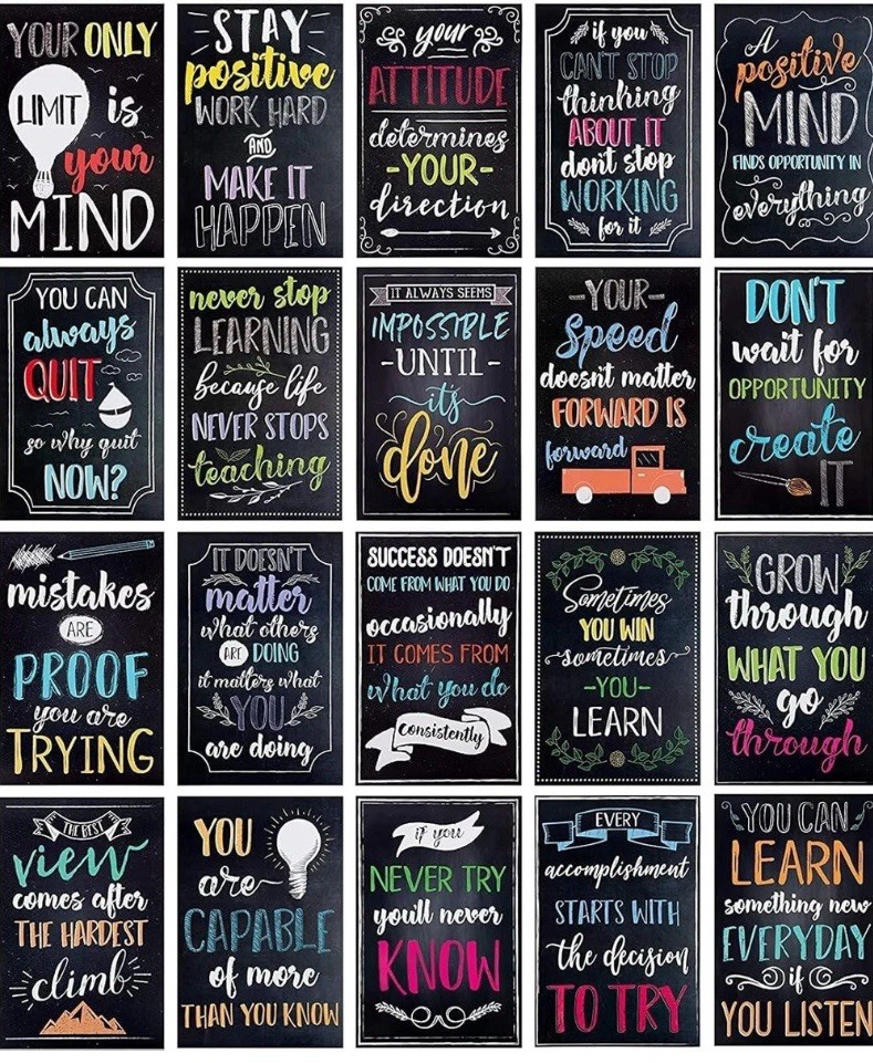 Chalkboard-Style Motivational Posters 20-Pack - Perfect for Back-to-School