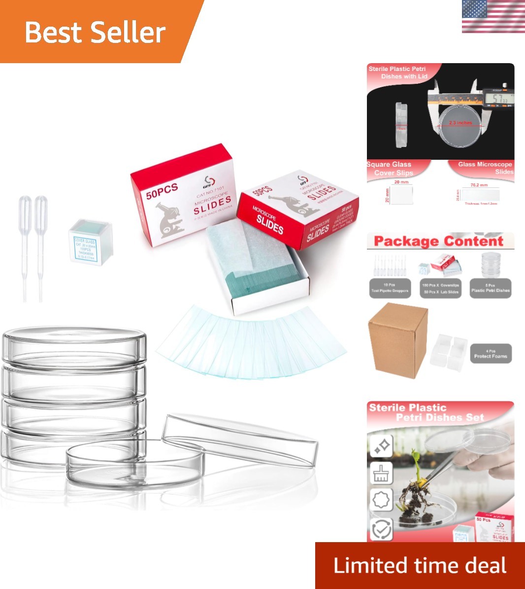 Sterile Plastic Petri Dishes Set, 50 Pcs Blank Microscope Slides, 100 Pcs 20x...