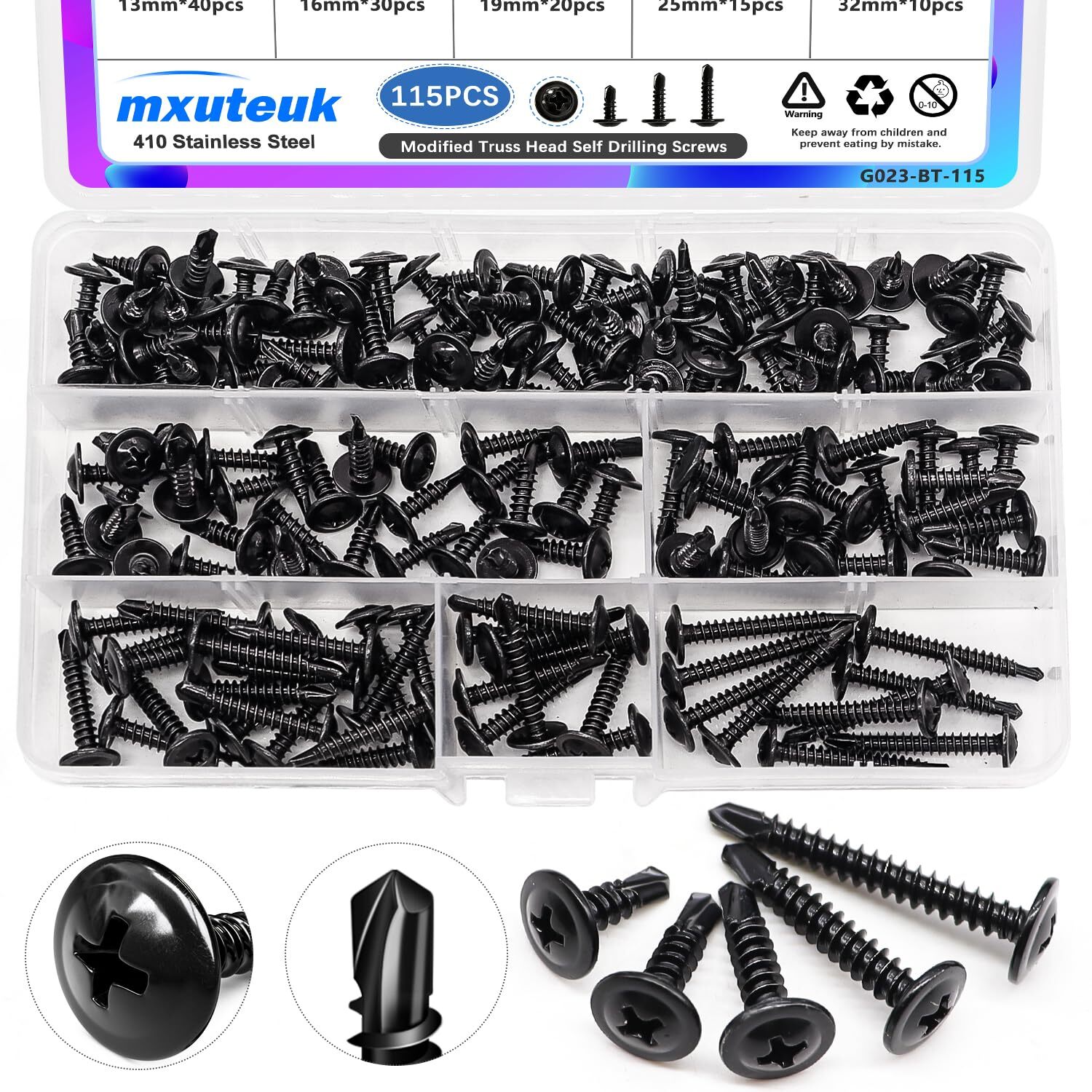 mxuteuk #8 Self Tapping Screws,410 Stainless Steel Screws Black
