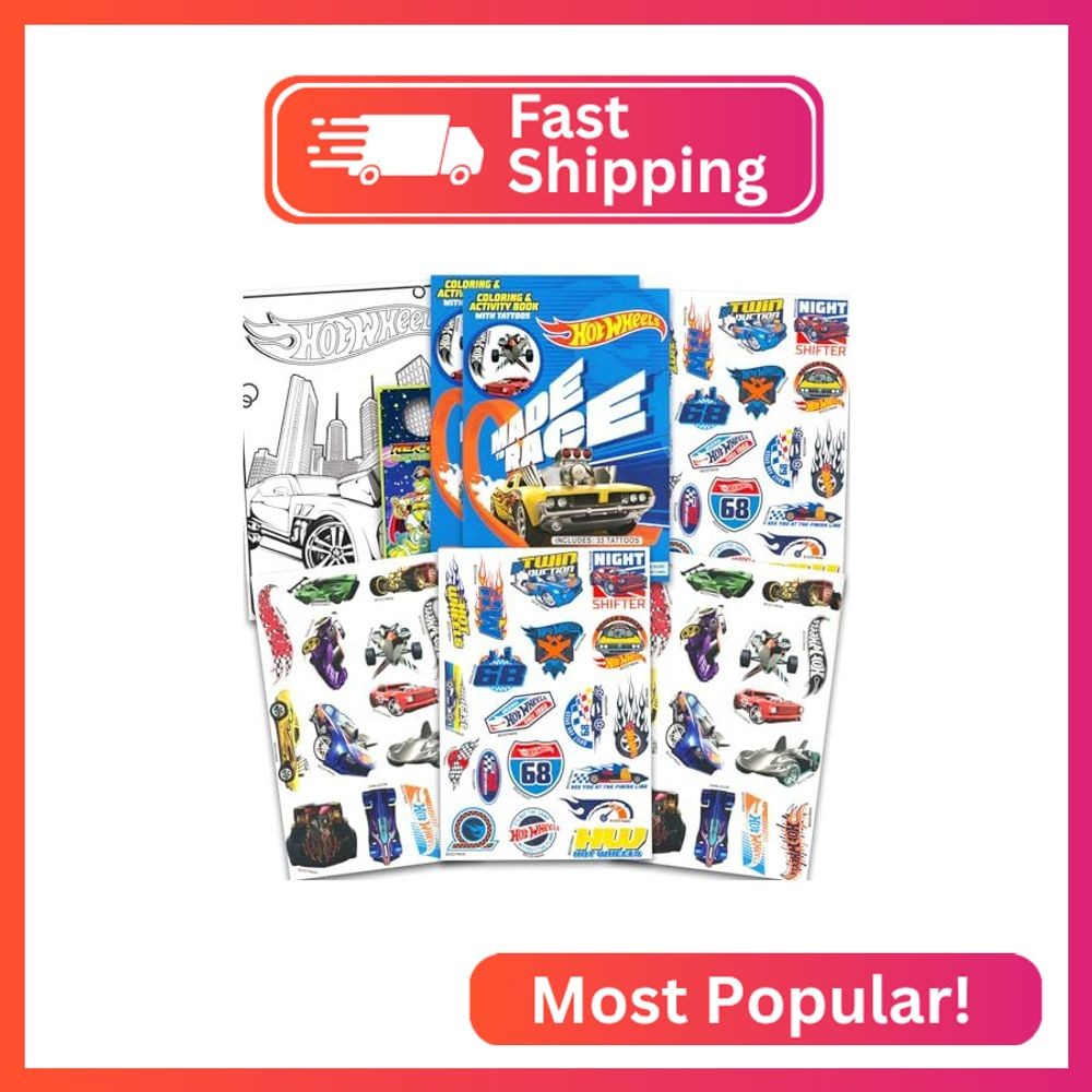 50+ Hot Wheels Temporary Tattoos for Kids Coloring Book Party Favors Bundle
