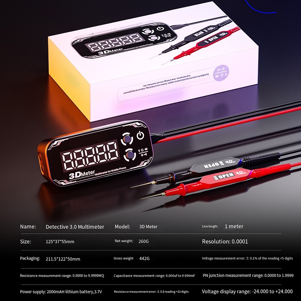 3D Meter Digital Multimeter with Triple Screen Display and 2000mAh