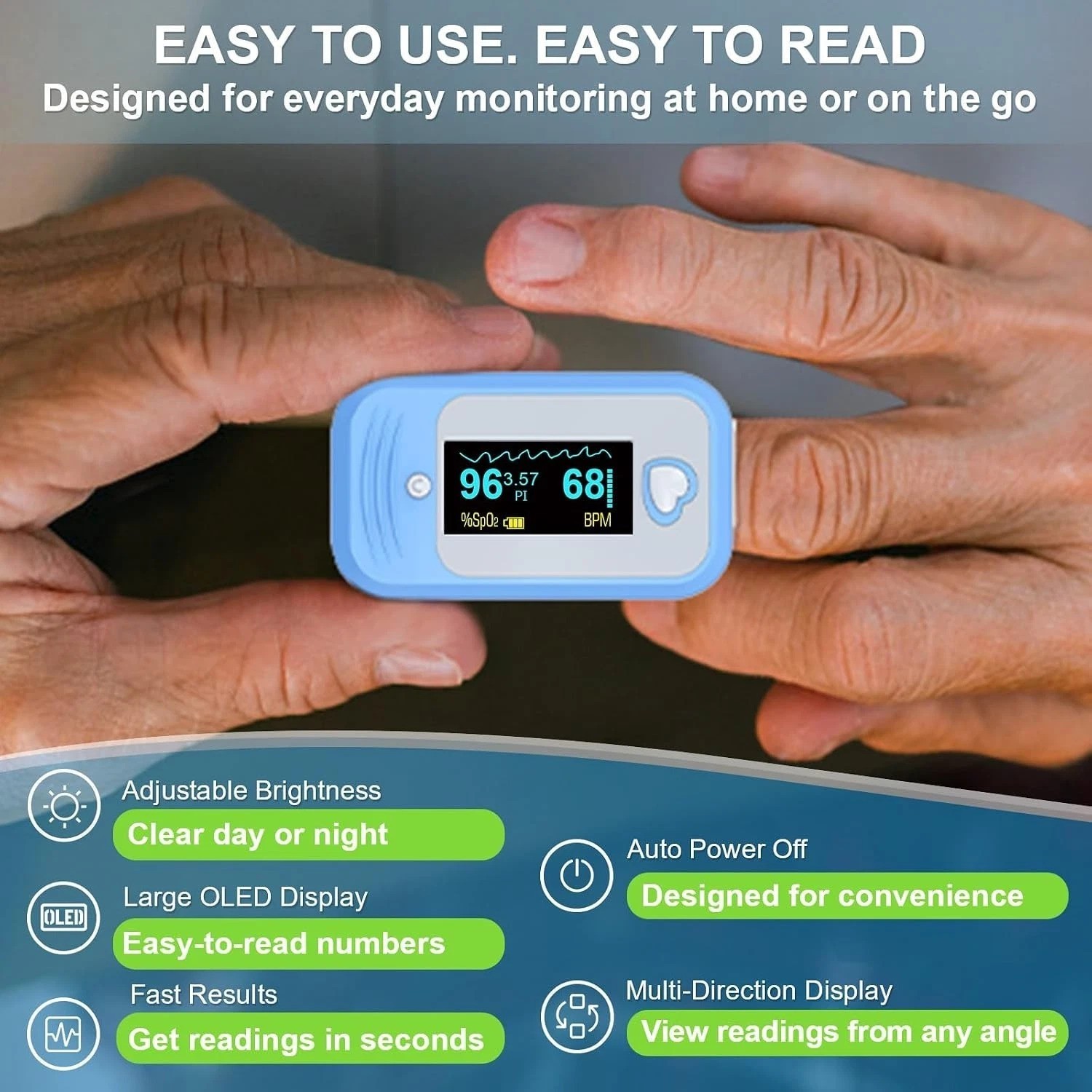 5-in-1 Pulse Oximeter with Alarm, SpO2, Temperature