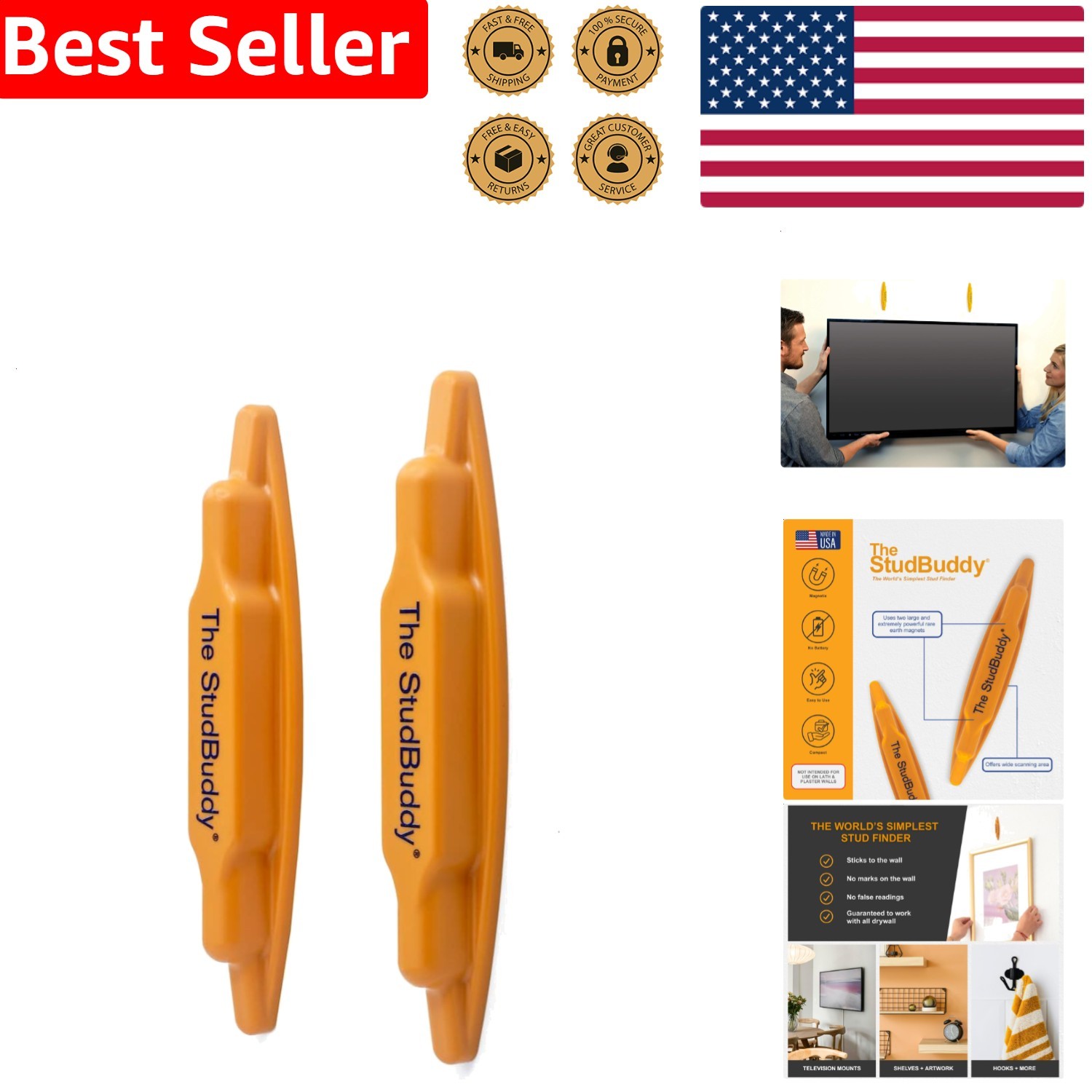 Stud Finder Powerful Magnet No Battery Quick Accurate Wall Drywall Wood Tool USA