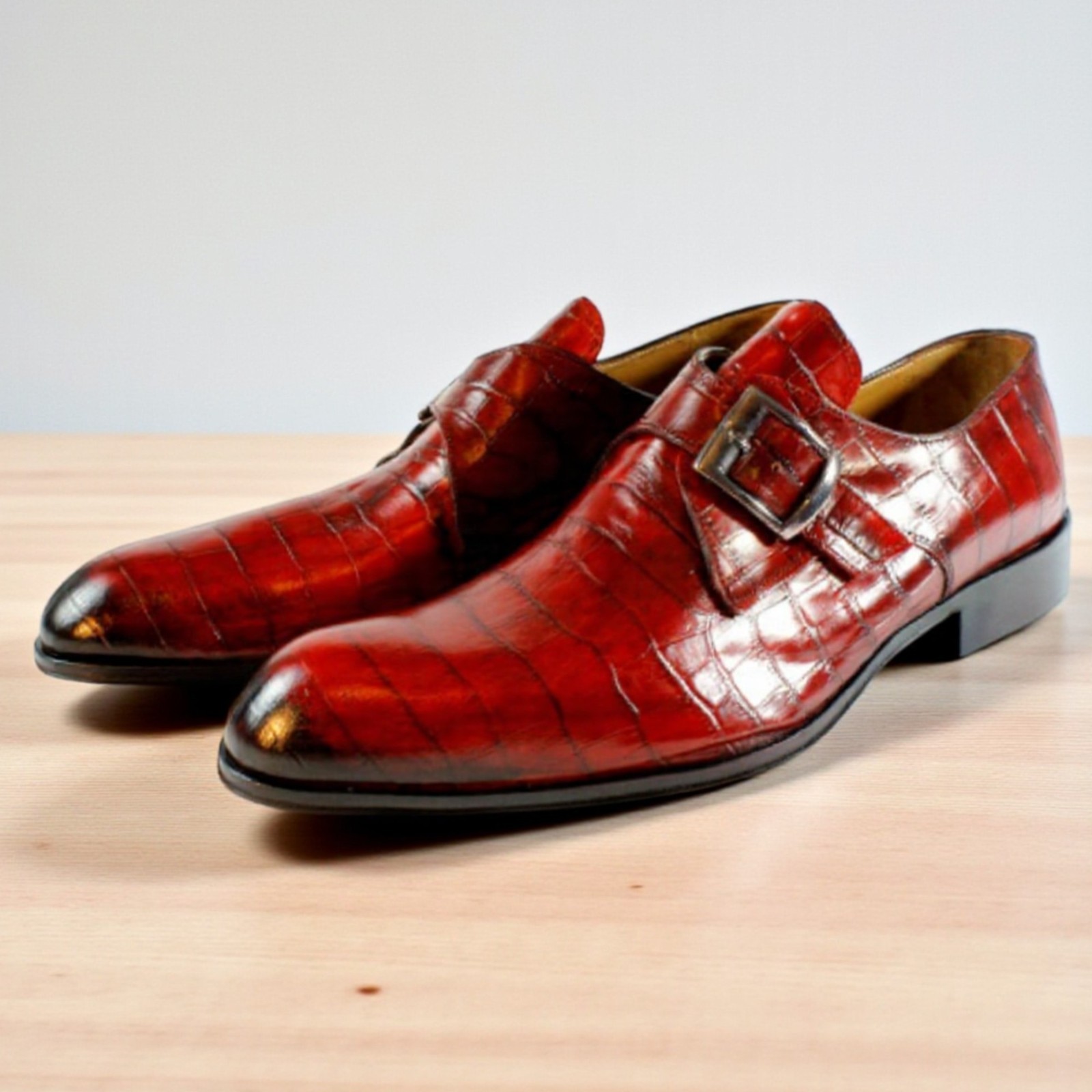 Lauren Red Crocodile Shoes, Printed Monk Strap Men’s Shoe