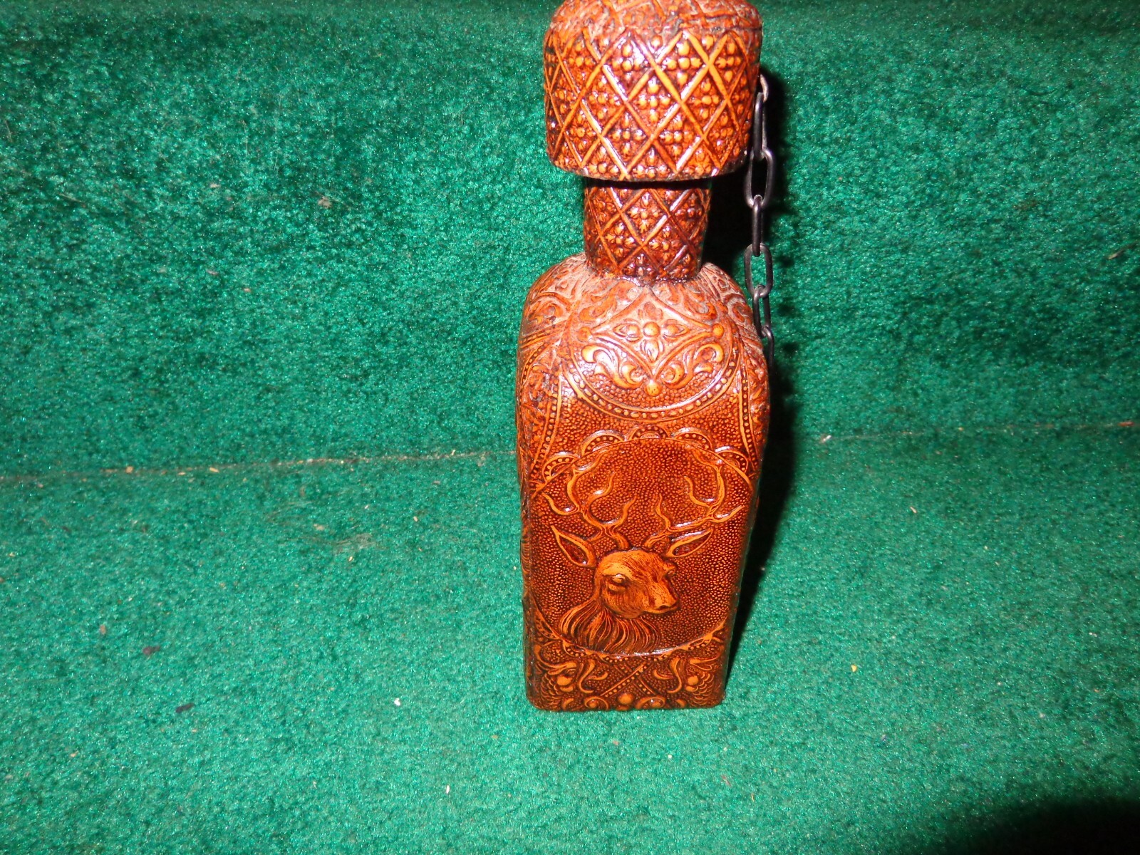 ANTIQUE LIQUOR-WINE BOTTLE HAND MADE LEATHER WRAPPED VERY UNIQUE DESIGN # 369