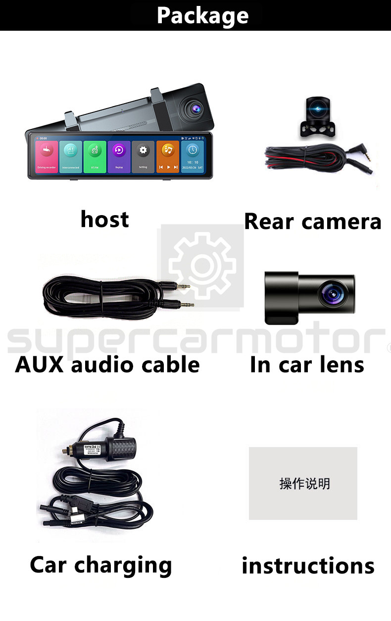 Full Touch 12" IPS 4G wifi Car DVR Camera Android Auto cam smart rearview mirror