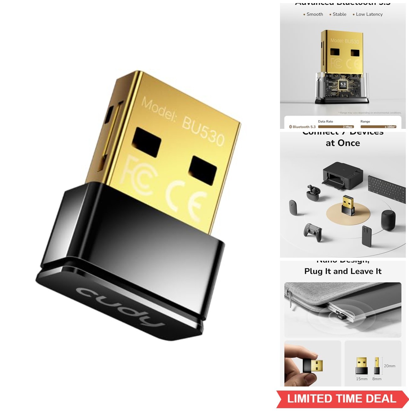Bluetooth USB Adapter 5.3 Nano Dongle Plug and Play for PC Desktop Laptop