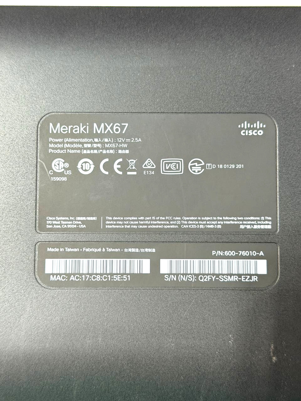 CISCO Meraki MX67, MX67-HW - Cloud Managed Security Appliance