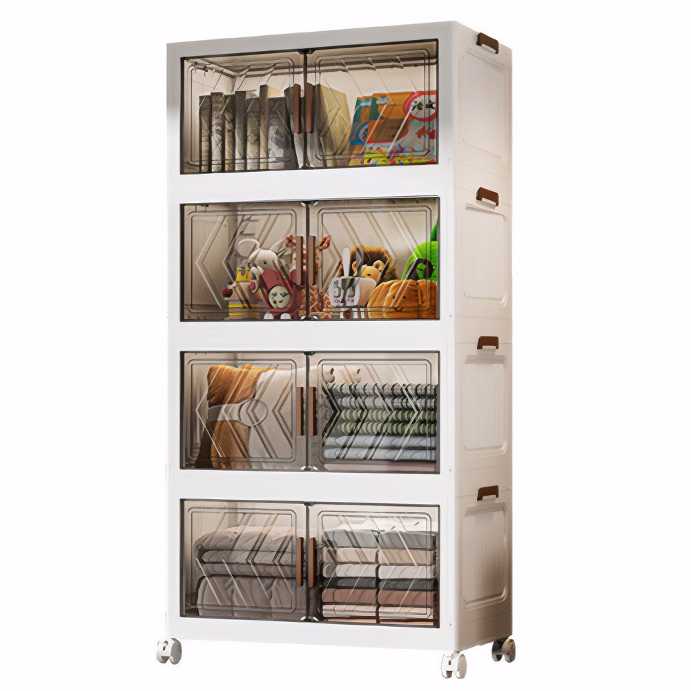 4 Pack Storage Bins With Lids, Portable Closets Folding Storage Box With Doors