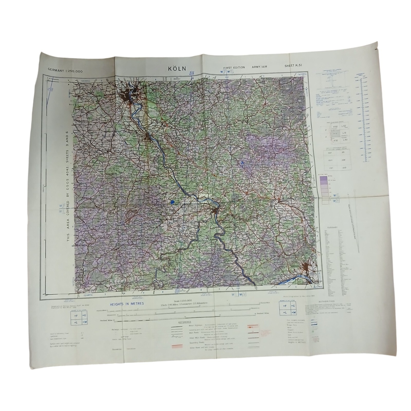 WW2 British Army/Air Map Of Cologne/Köln - Dated 1942