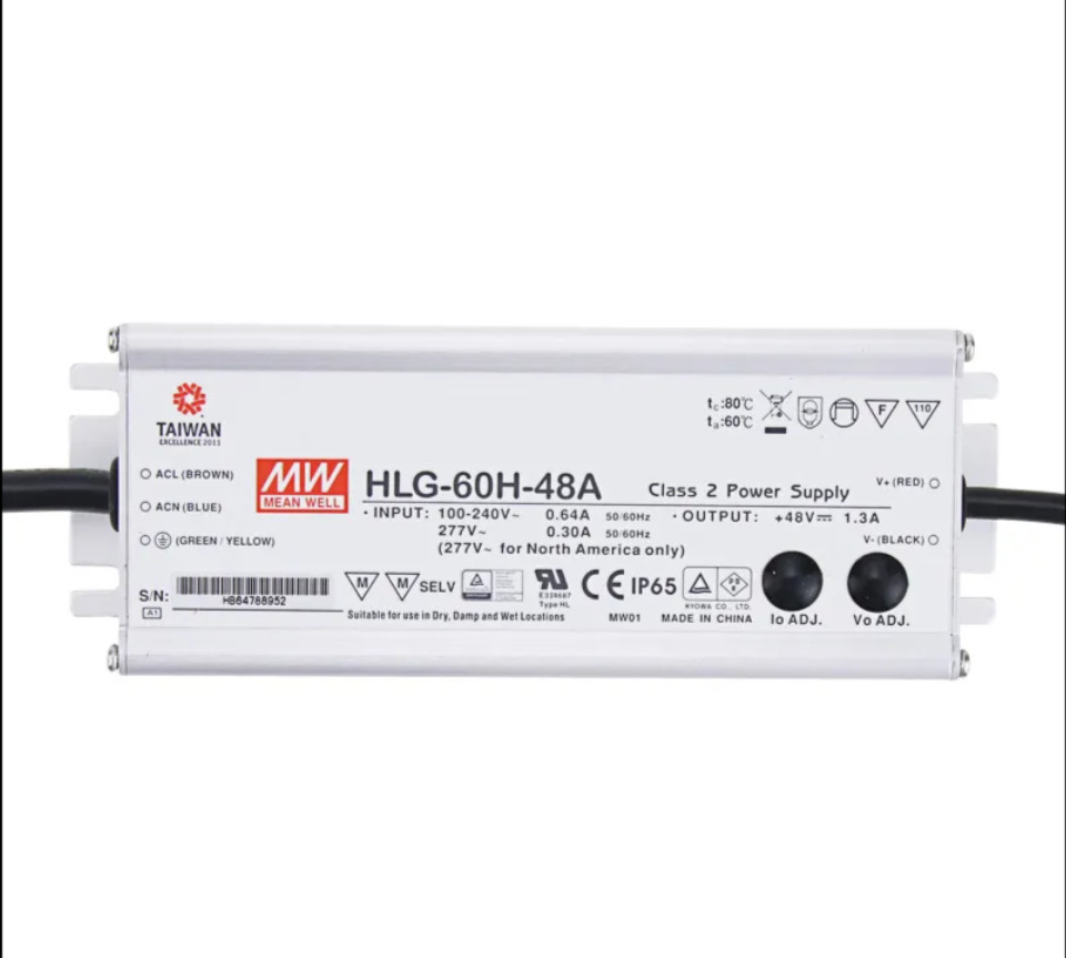 Mean Well HLG-60H-48A LED Power supply 62W 48V 1.3A with PFC, adjusted