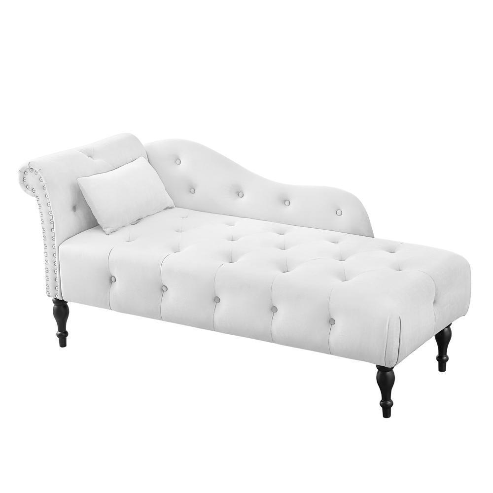 High Quality 60.6" Velvet Chaise Lounge Buttons Wood Legs with 1 Pillow Furnitu
