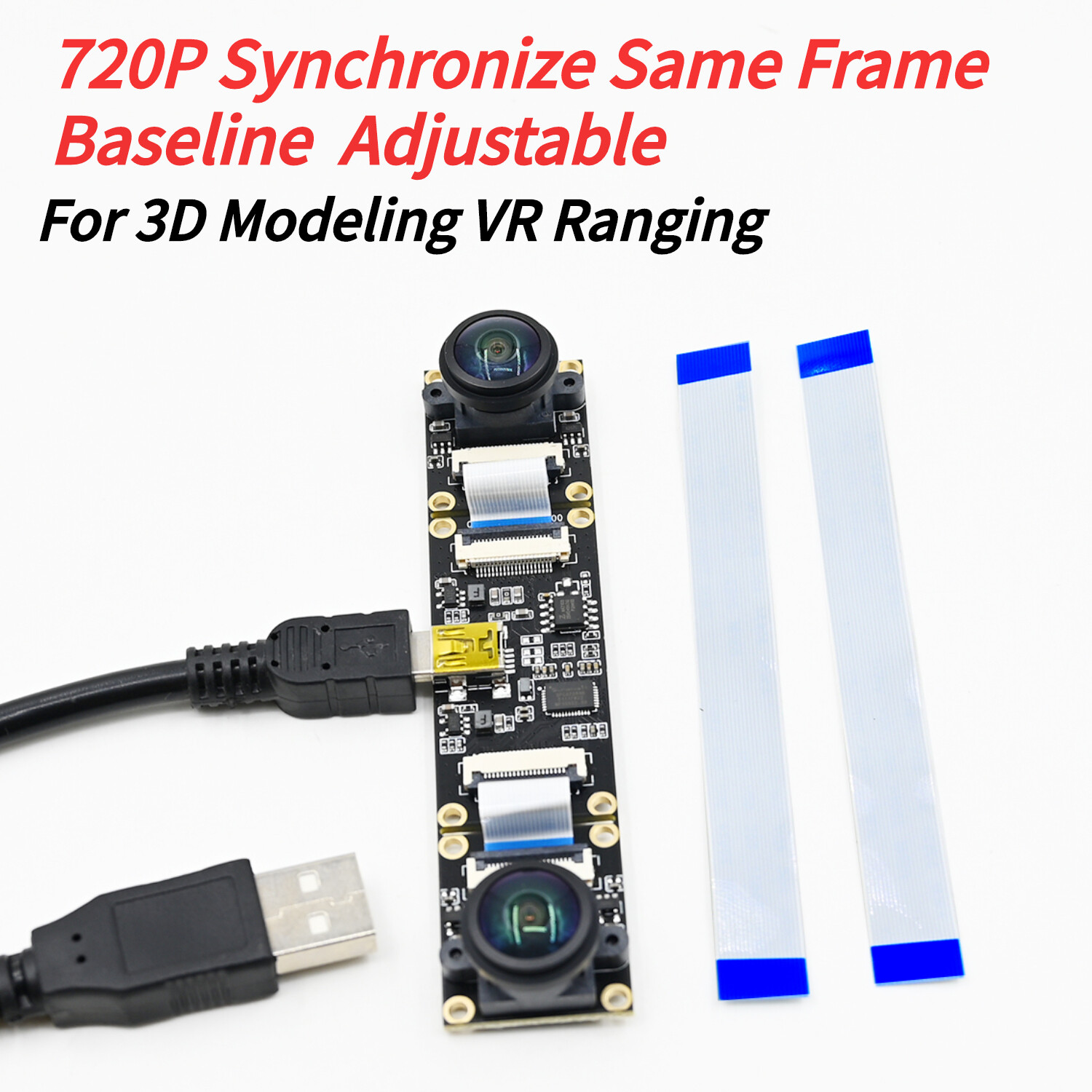 720P 3D Stereo Dual Lens USB Camera Module Synchronized Baseline Adjustable