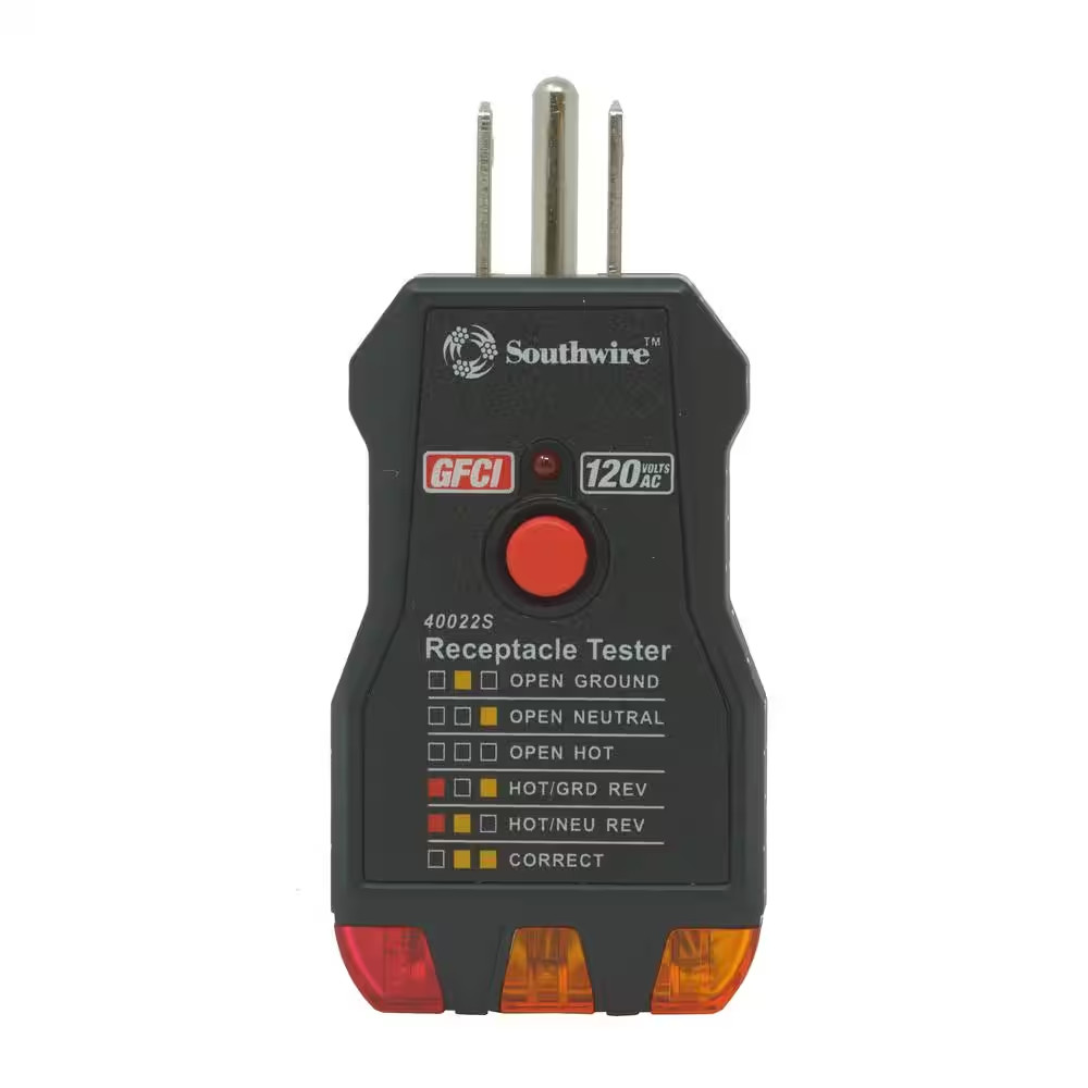 Southwire 120-Volt AC Receptacle Tester with Push-Button GFCI Test Free Ship NEW