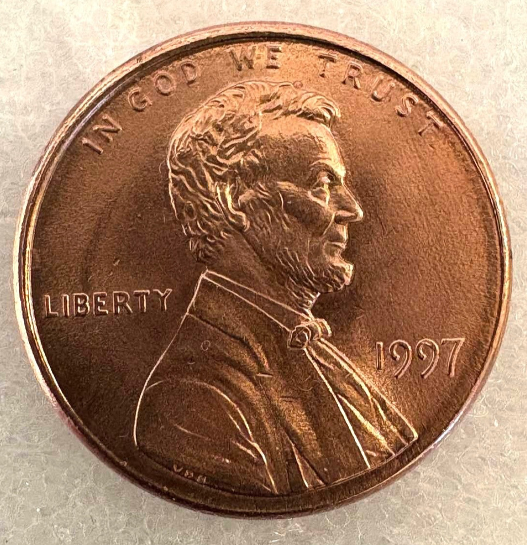 1997 U.S. penny no mint mark, Close AM, Rim Errors, off-center & More