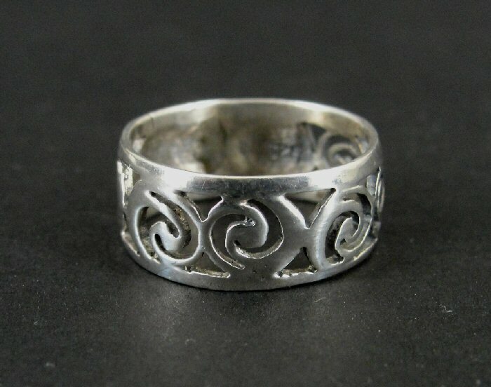 Ring Silver Coils Swirls around half Band Sterling 925 Silver Size 6.5 Ring