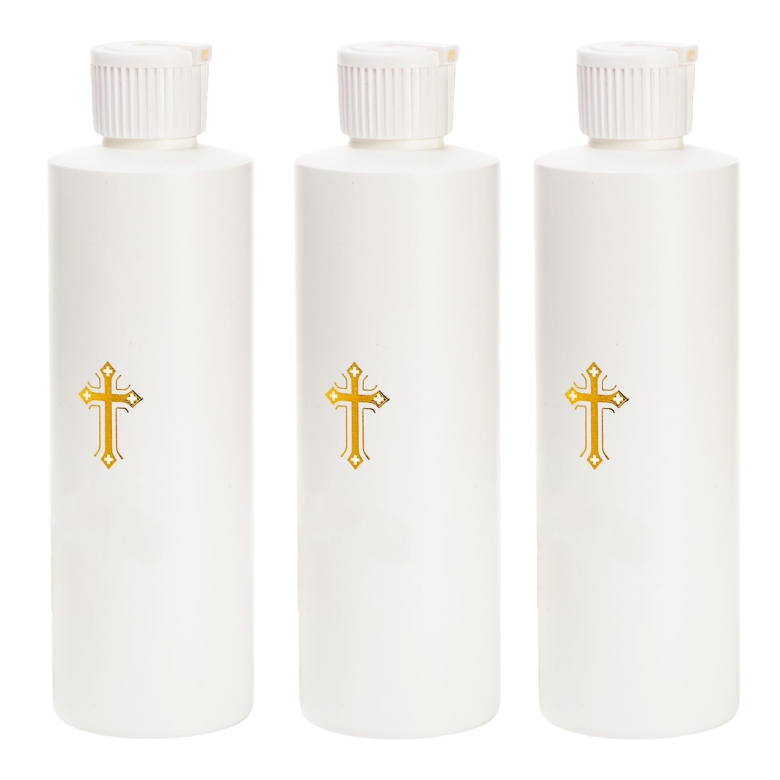 3 Pack 250ML Water Bottles Catholic Empty Container Plastic with Gold Cross