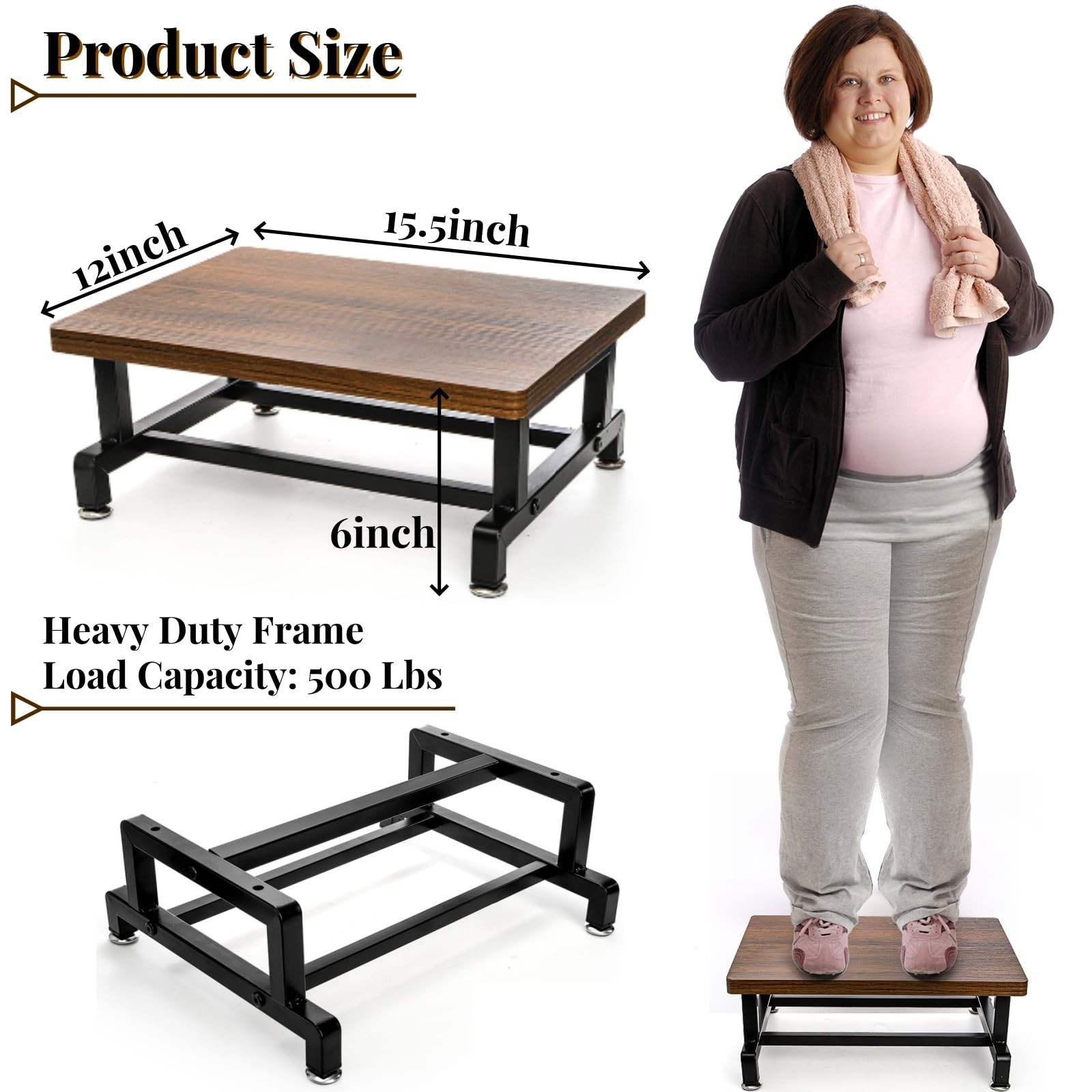 Wood One Step Stool Anti-Slip Bed Steps for High Beds Riser for Adults 500 Lbs
