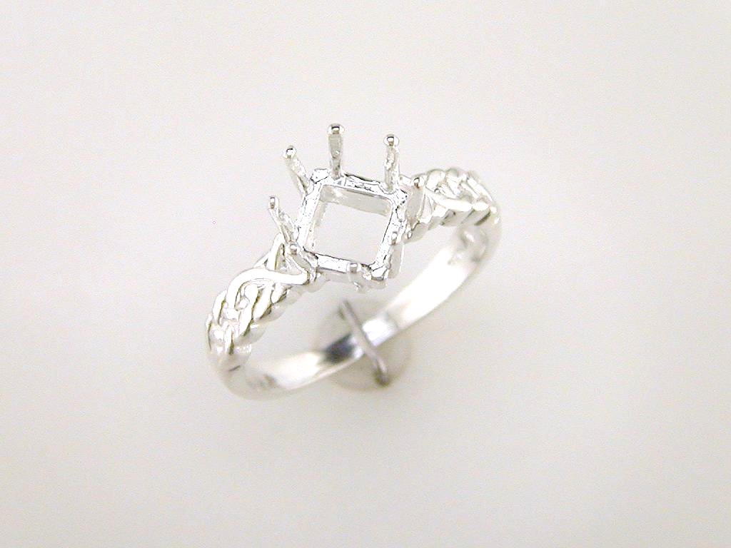 8 x 8 mm Princess Cut 8 Prong Side Set Solitaire Ring Setting Sterling Silver