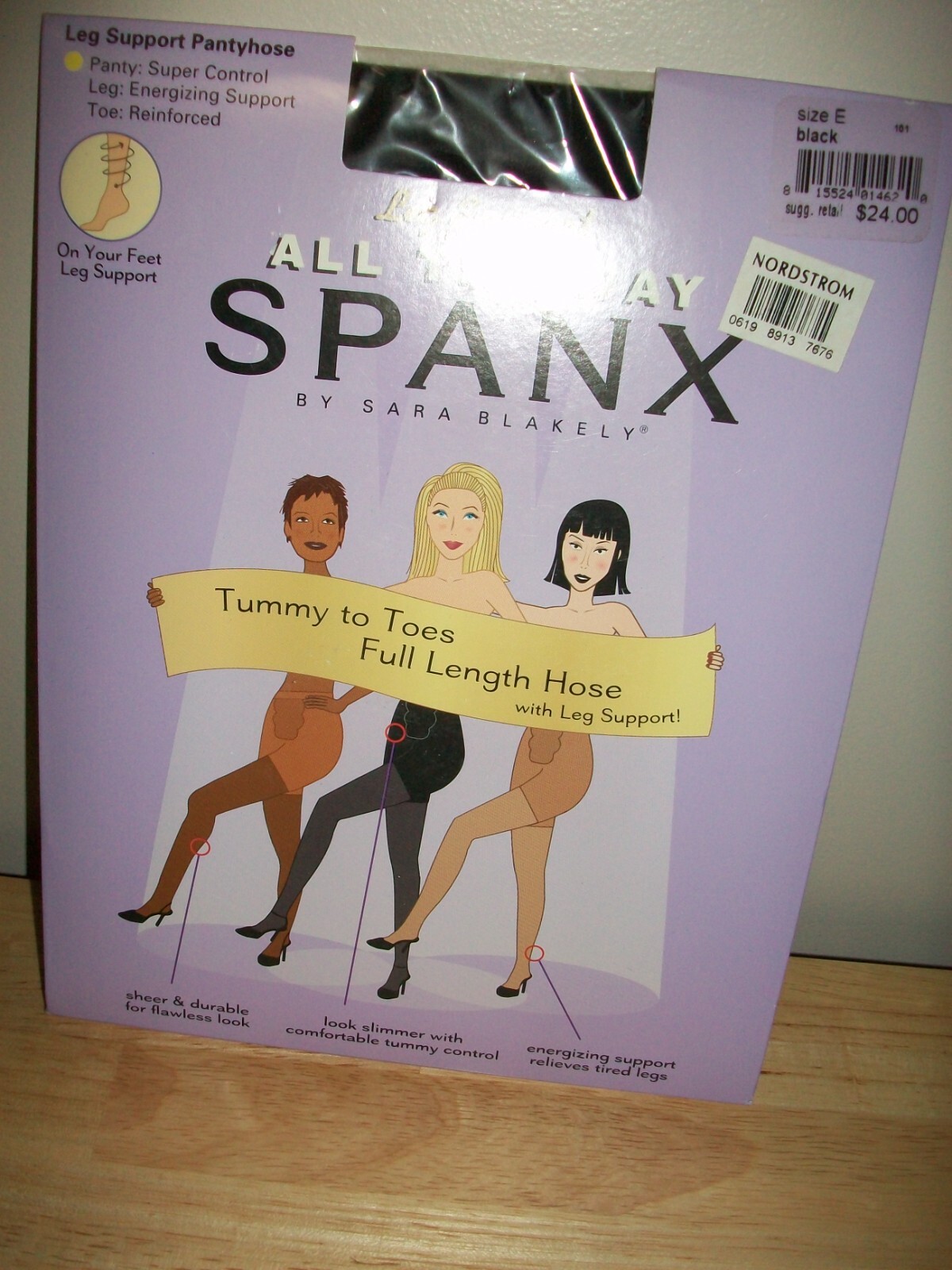 SPANX Leg Support Pantyhose Control Top Sheer Energizing Size E Black NIP NWT