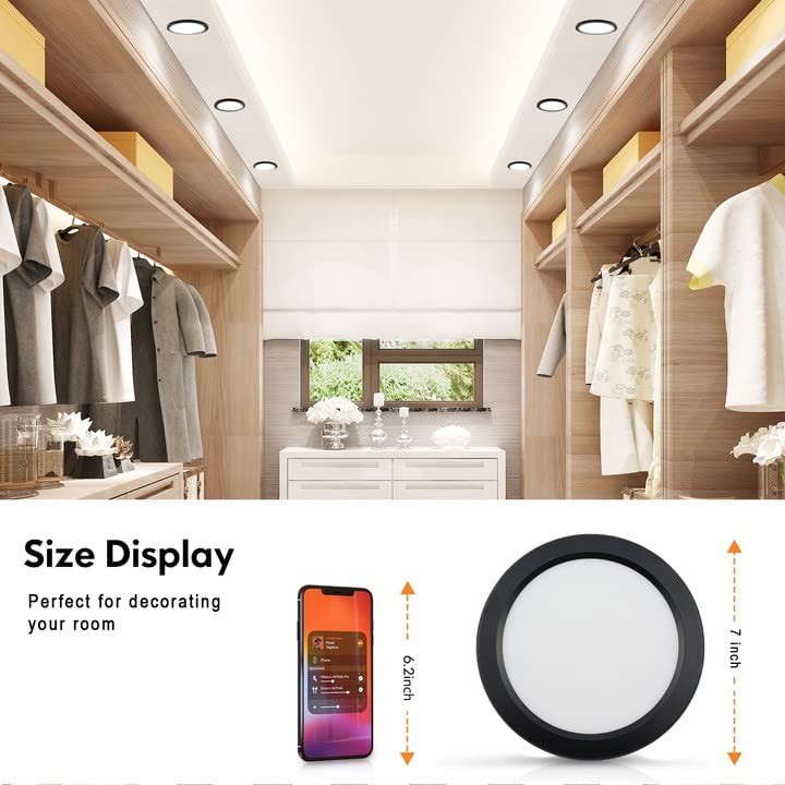 7 Inch Small LED Flush Mount Ceiling Light Dimmable,5000k Daylight 3 Pack Black