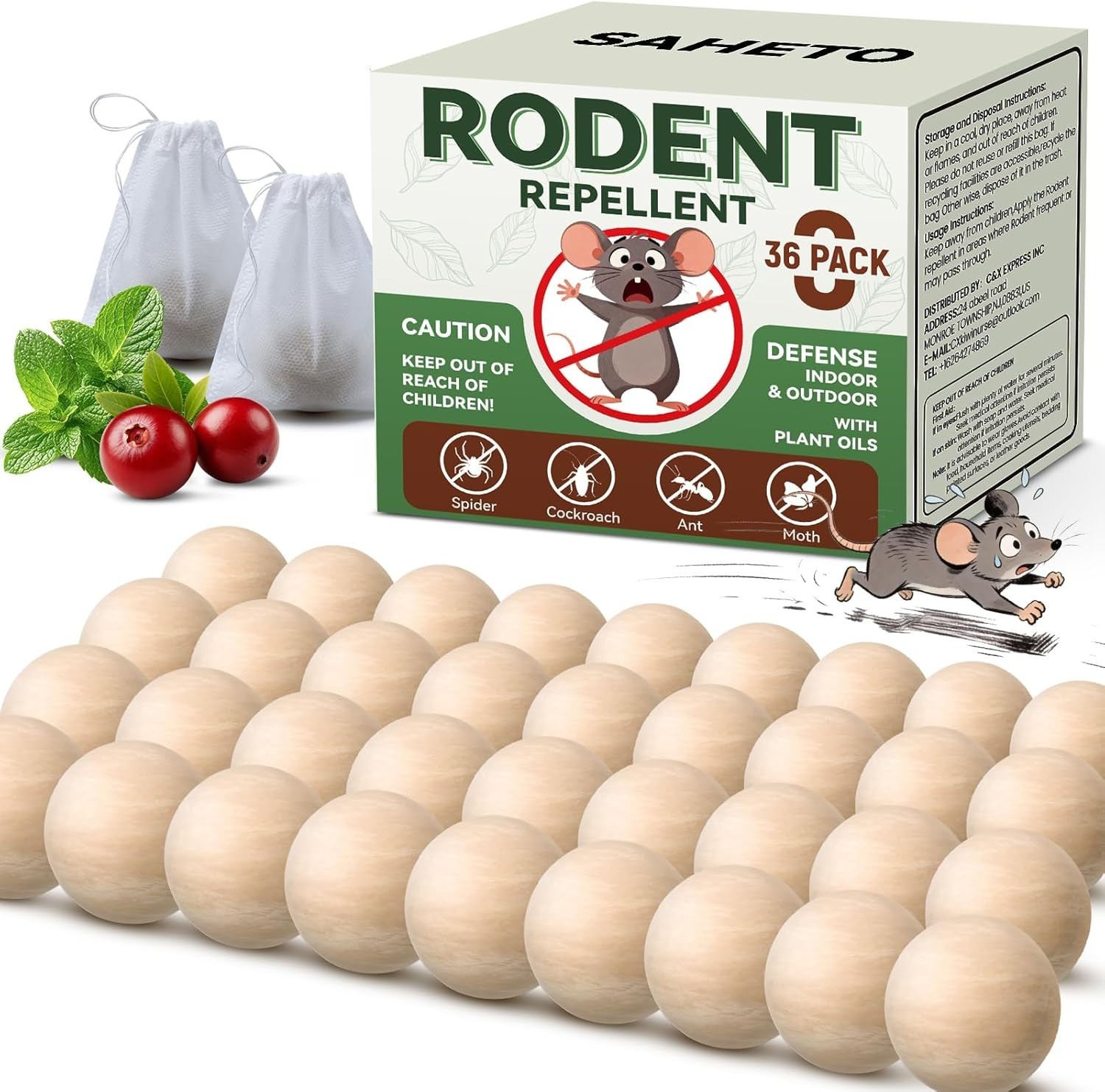 Eco-Friendly Peppermint Mouse Repellent Balls - 36 Count for Indoor/Outdoor