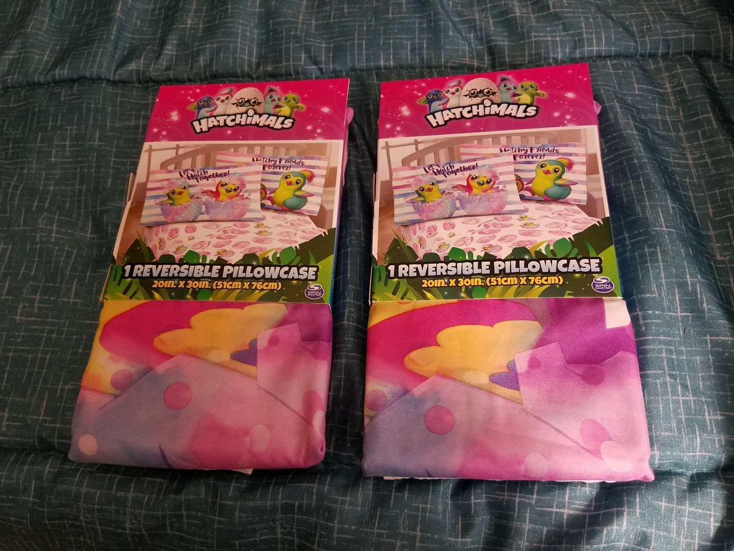 2 NEW Hatchimals Pink Pillowcase/Standard Reversible "Let's Hatch Together" 26#3
