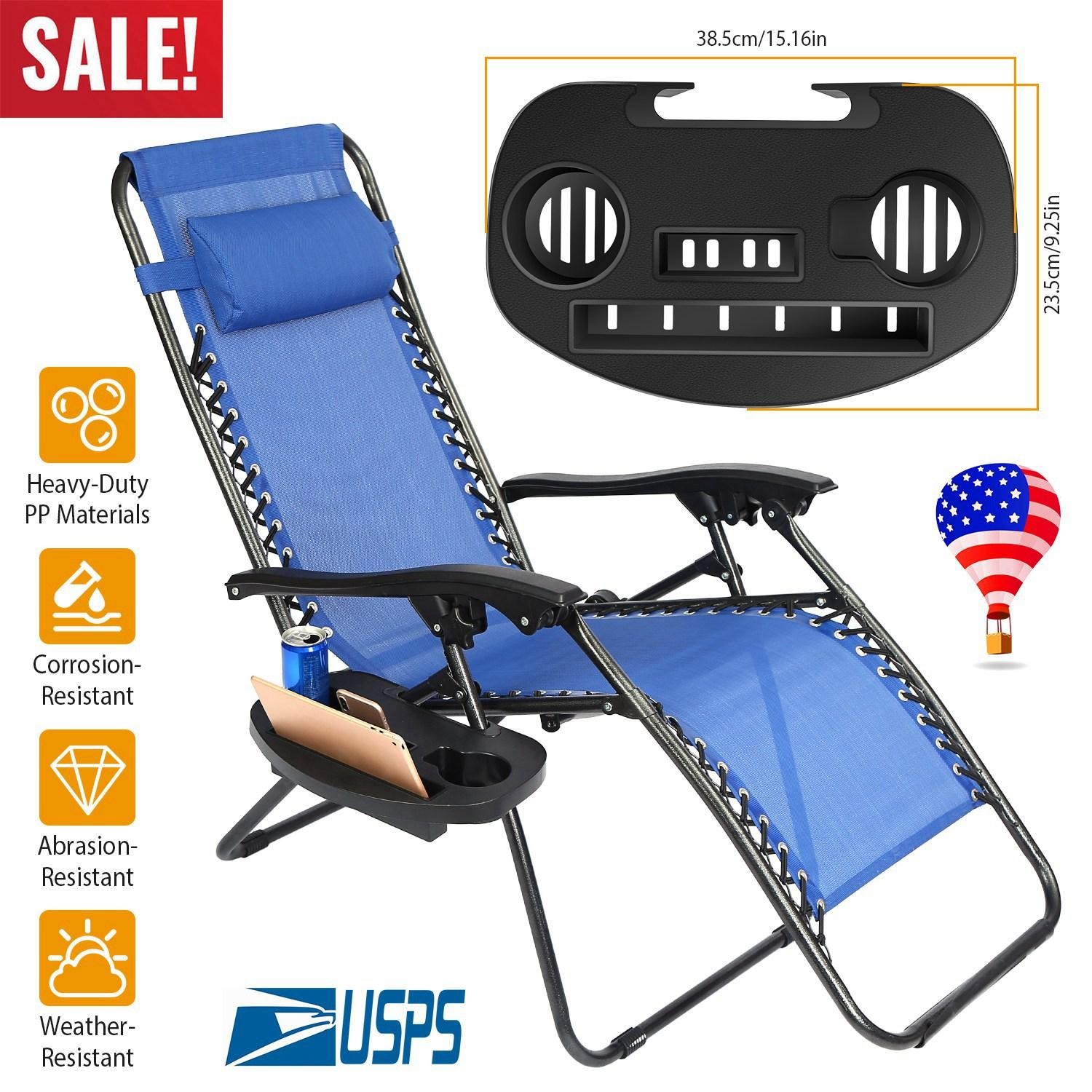 Zero Gravity Chair Cup Holder Clip On Side Tray w/Beverage Can Mobile Devices