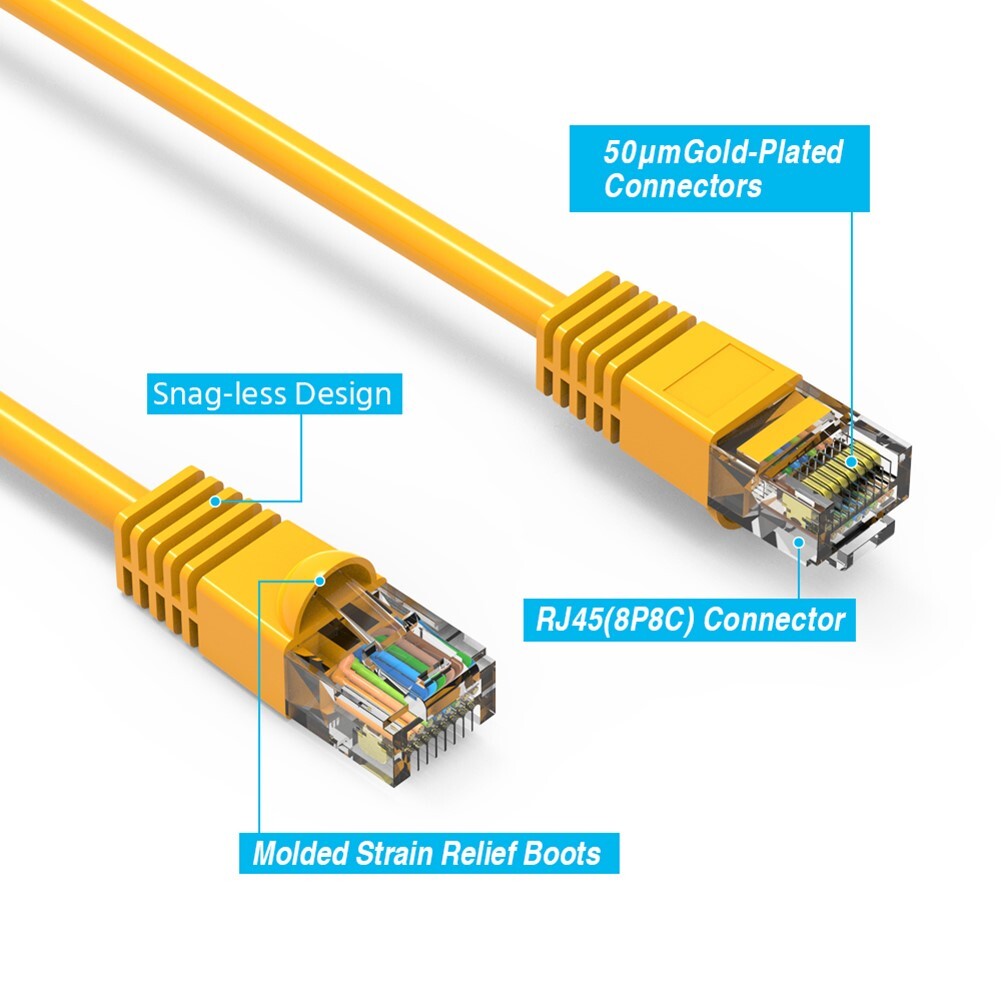 10FT Cat5e RJ45 Network LAN Ethernet UTP Cable Copper Wire Snagless Gold Yellow
