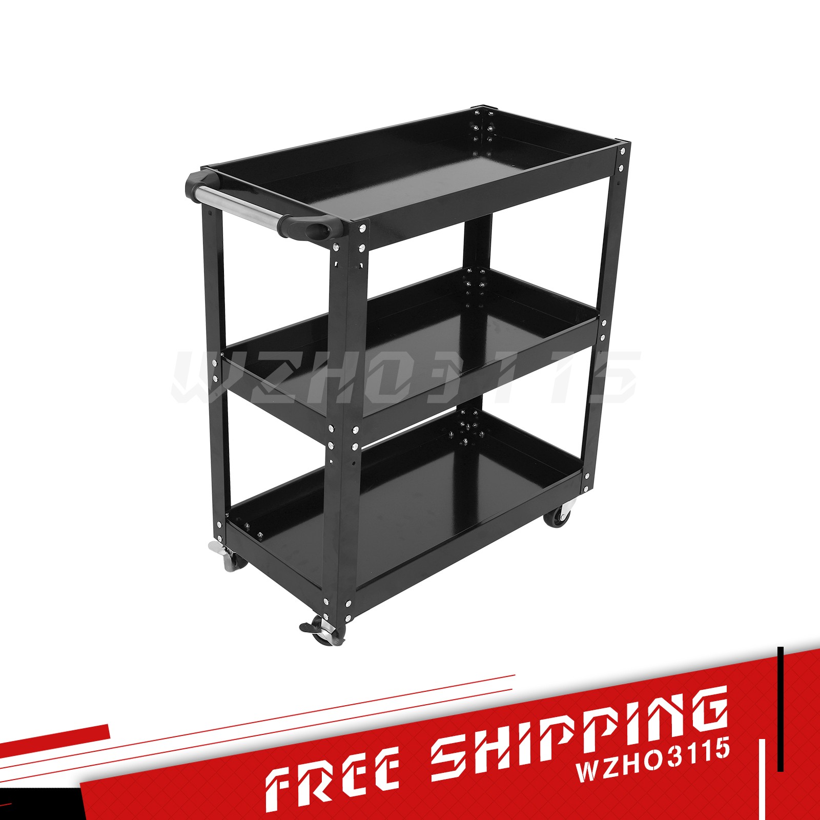 3-Tier Shelves Rolling Tool Cart Utility Mechanic with Lockable 330lbs Black