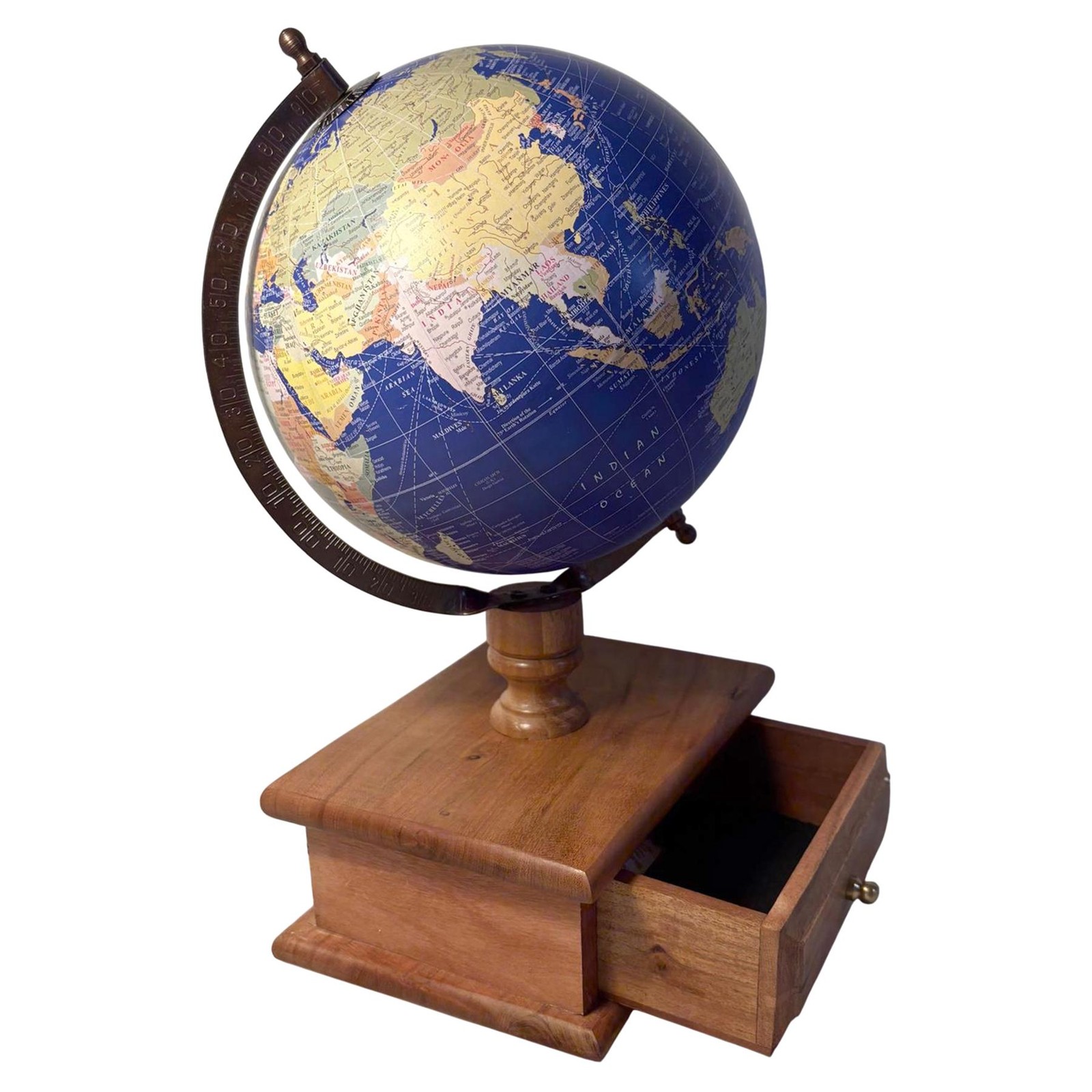 Globe with Wooden Base & Drawer