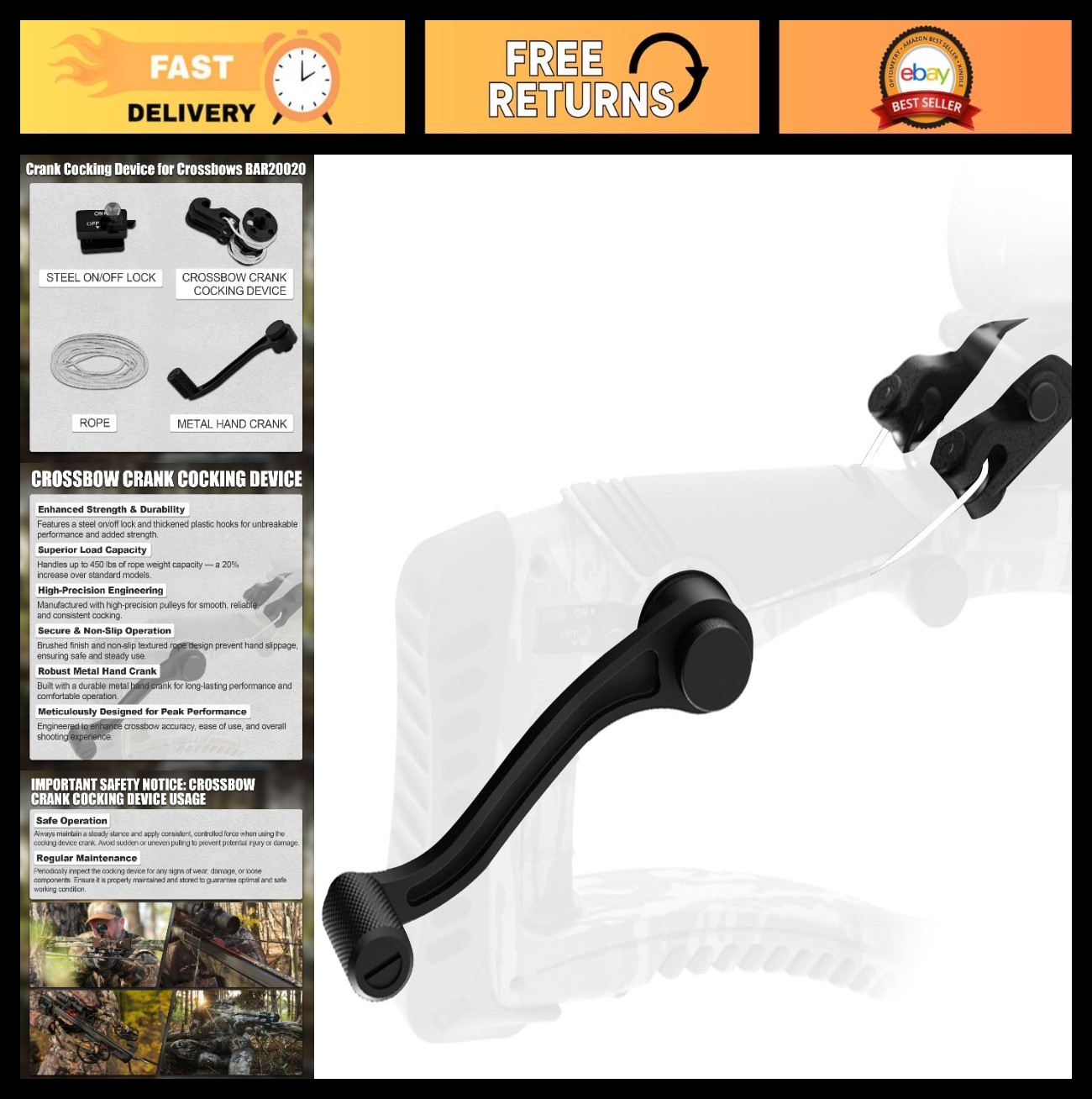 Universal Crossbow Crank Cocking Device - High-Strength Metal, Reduces Cocking R