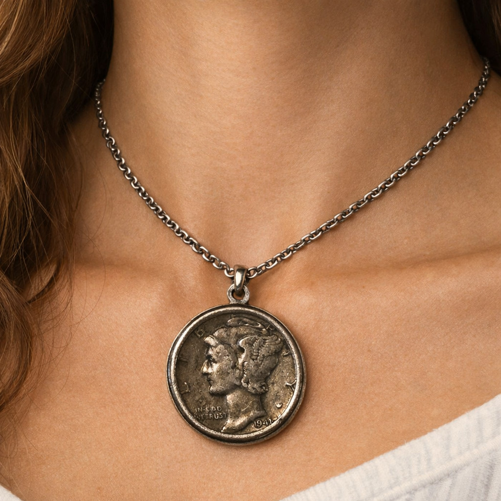 1941 Mercury 90% Silver Dime Bezel Pendant