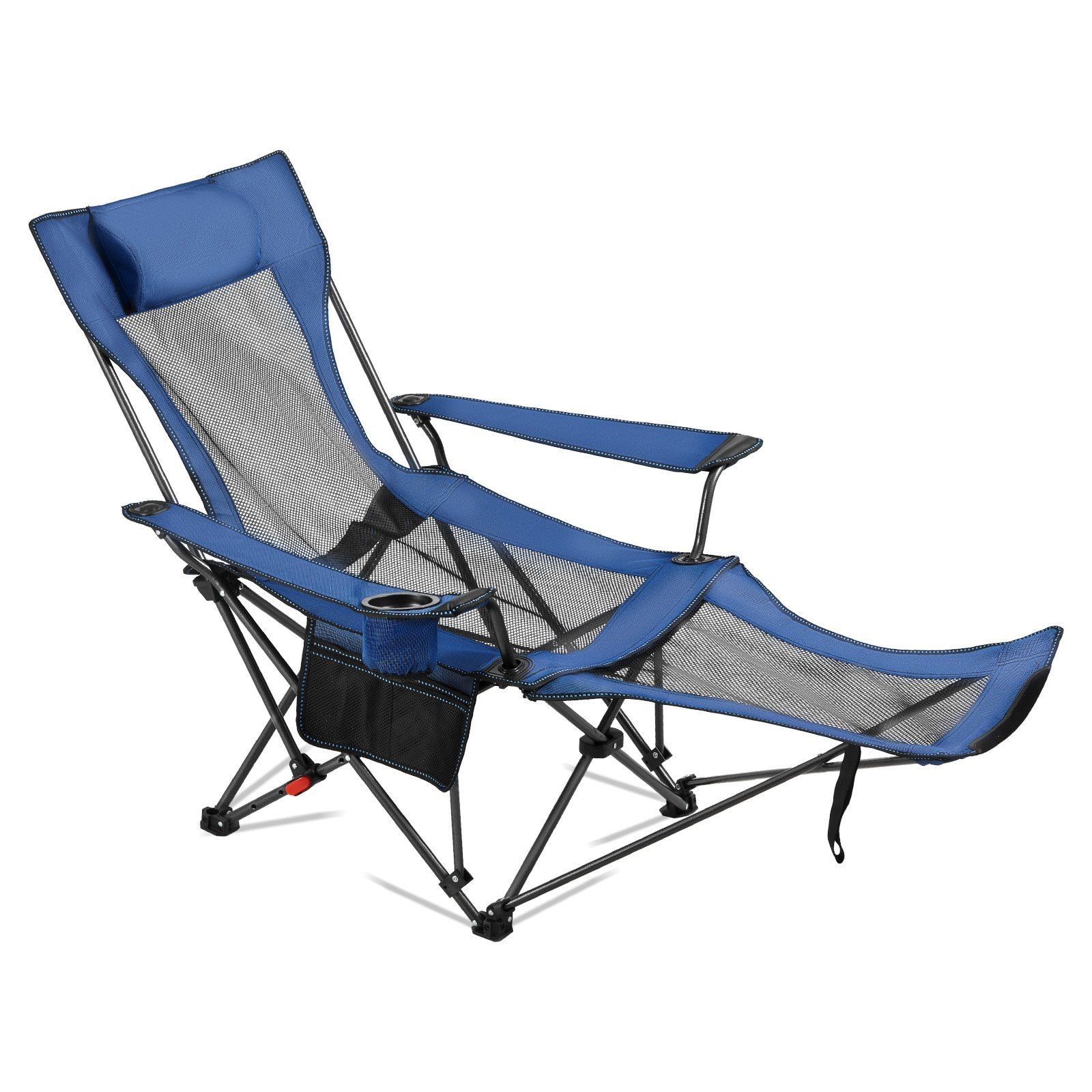 220lb Foldable Reclining Lounge Chair 4 Adjustable Mesh Backrest Blue